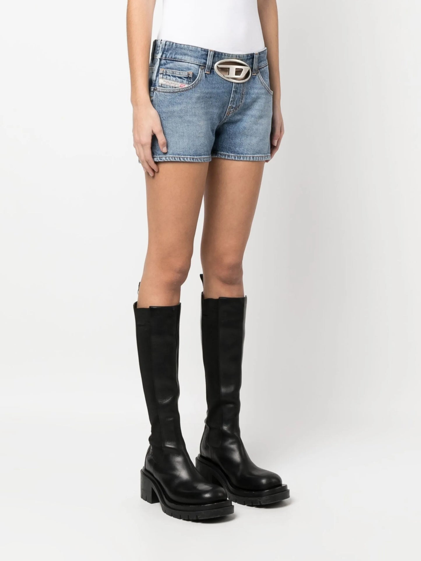 De-Lyla-Fsc logo-plaque denim shorts