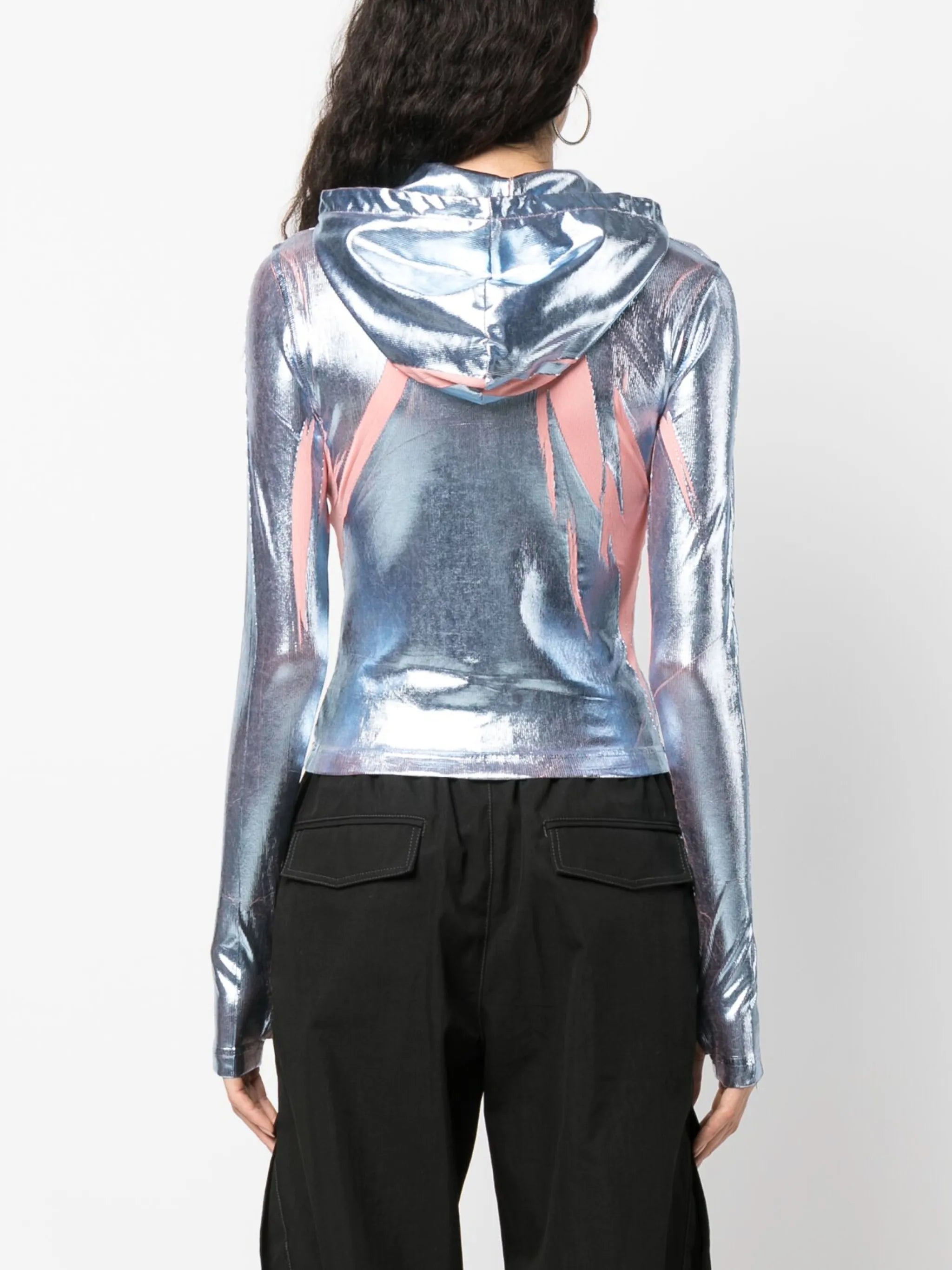 T-Cled-Hood foil-print iridescent hoodie
