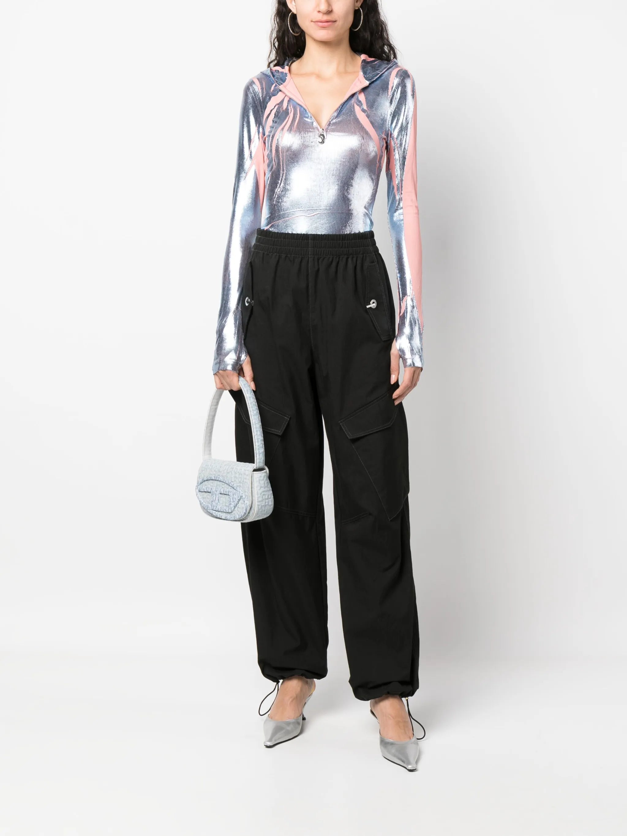 T-Cled-Hood foil-print iridescent hoodie
