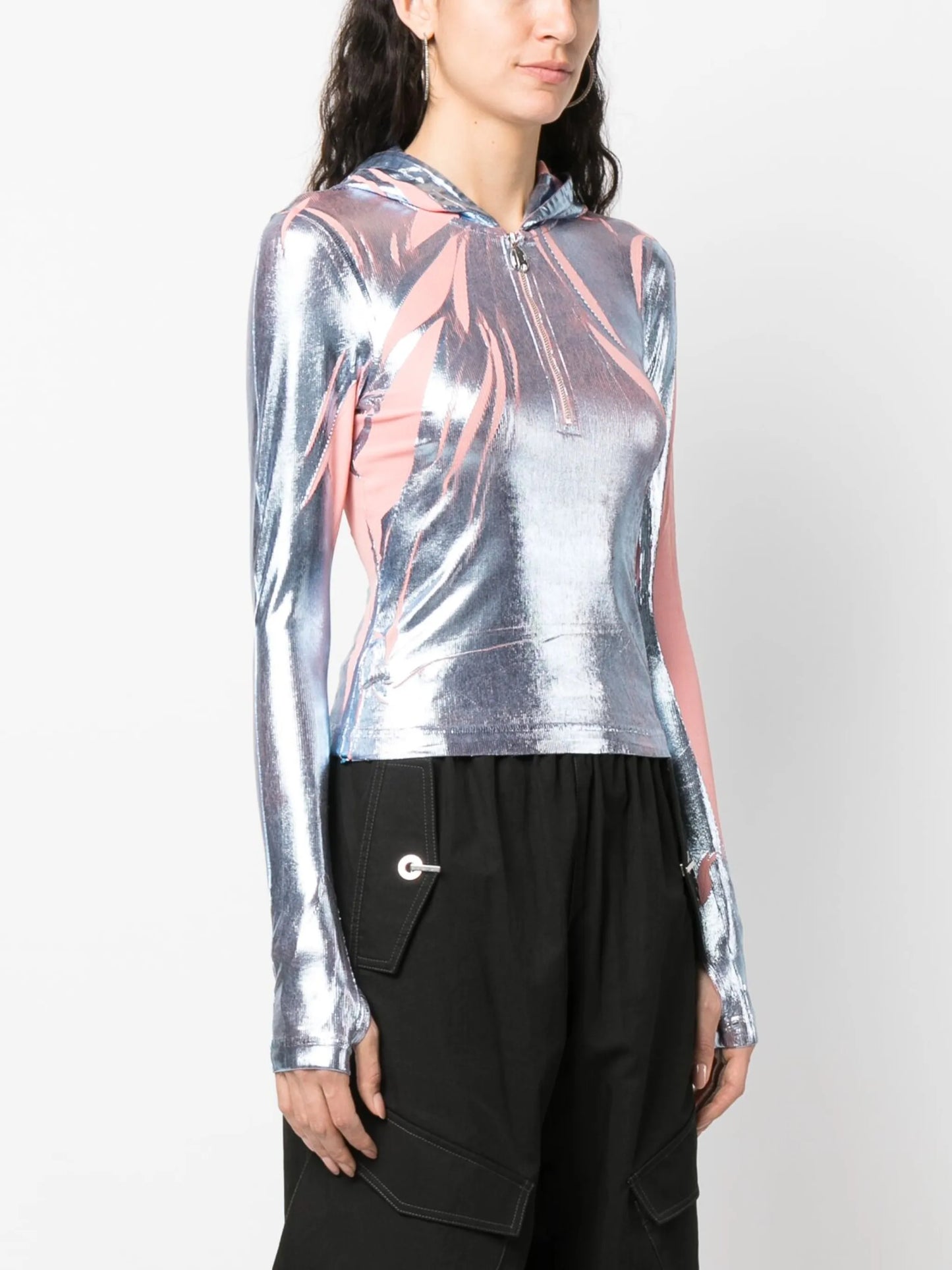 T-Cled-Hood foil-print iridescent hoodie