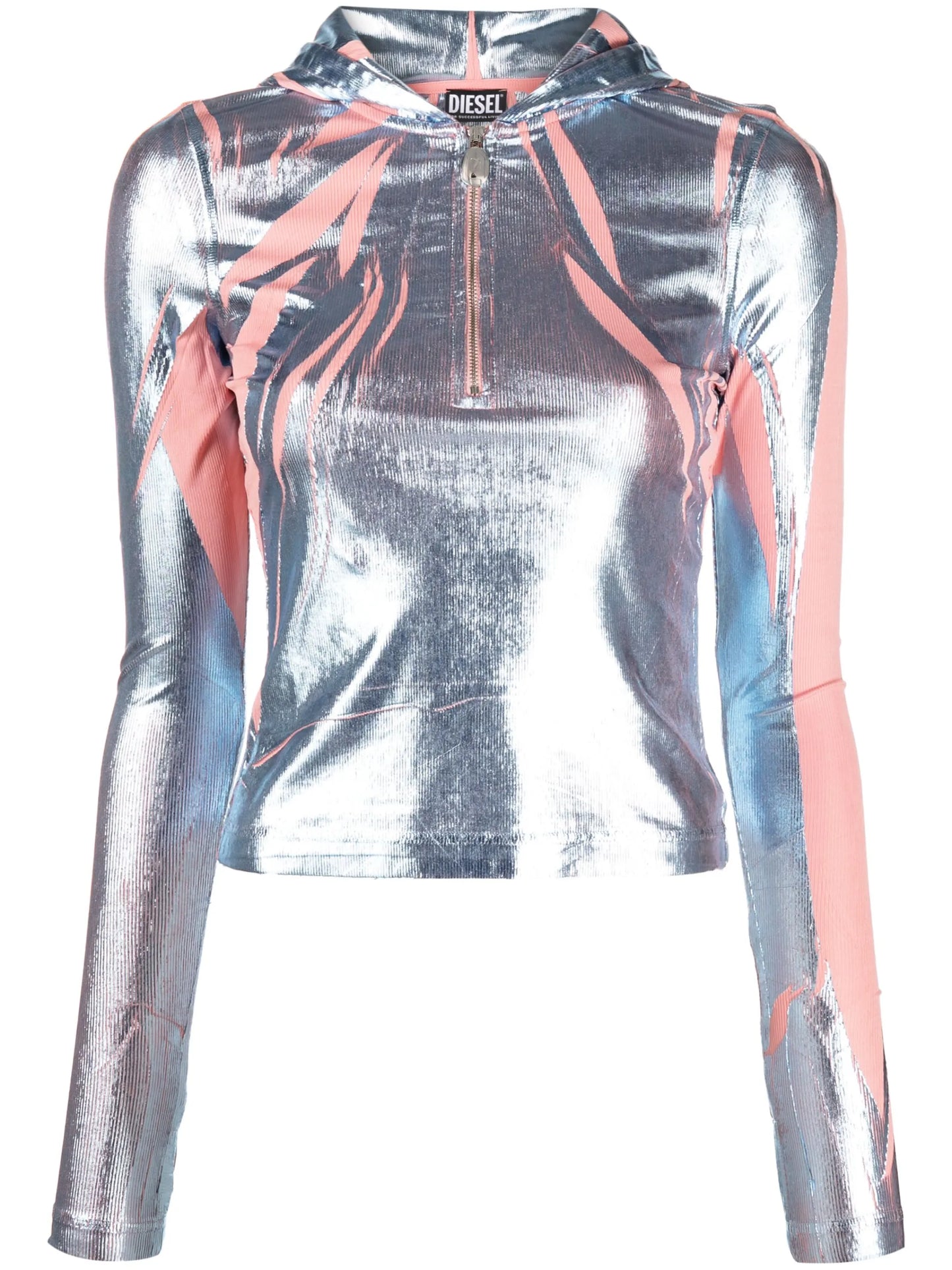 T-Cled-Hood foil-print iridescent hoodie