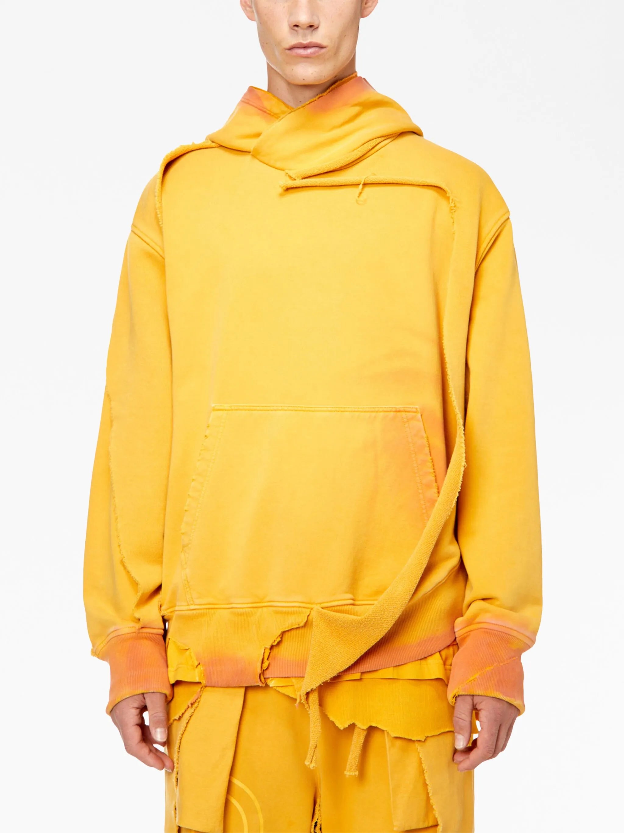 ripped-detail layered cotton hoodie