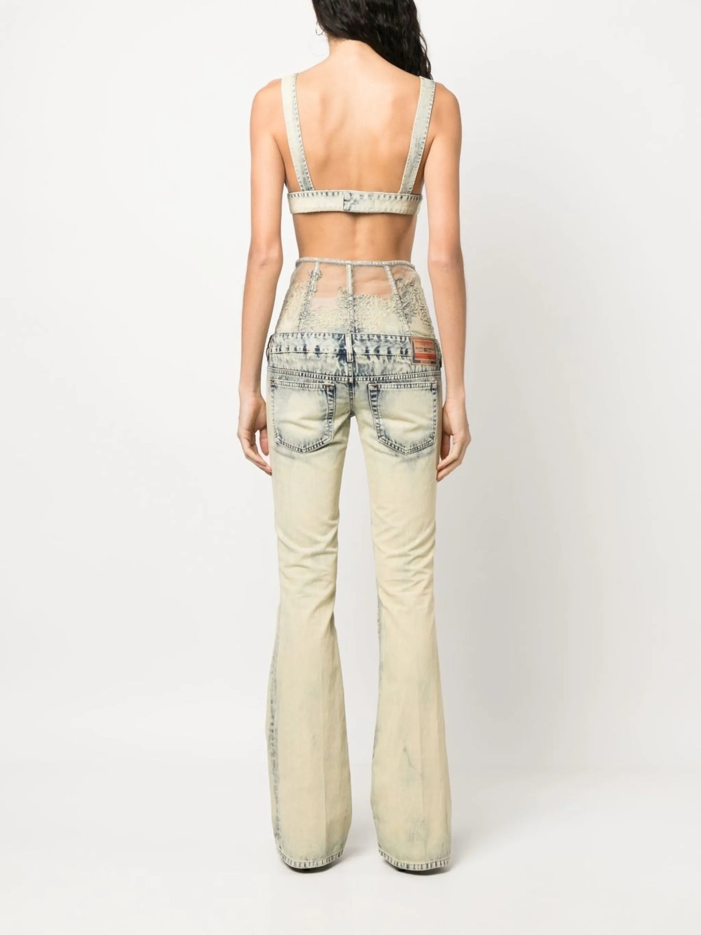 lace-high-waist flared jeans