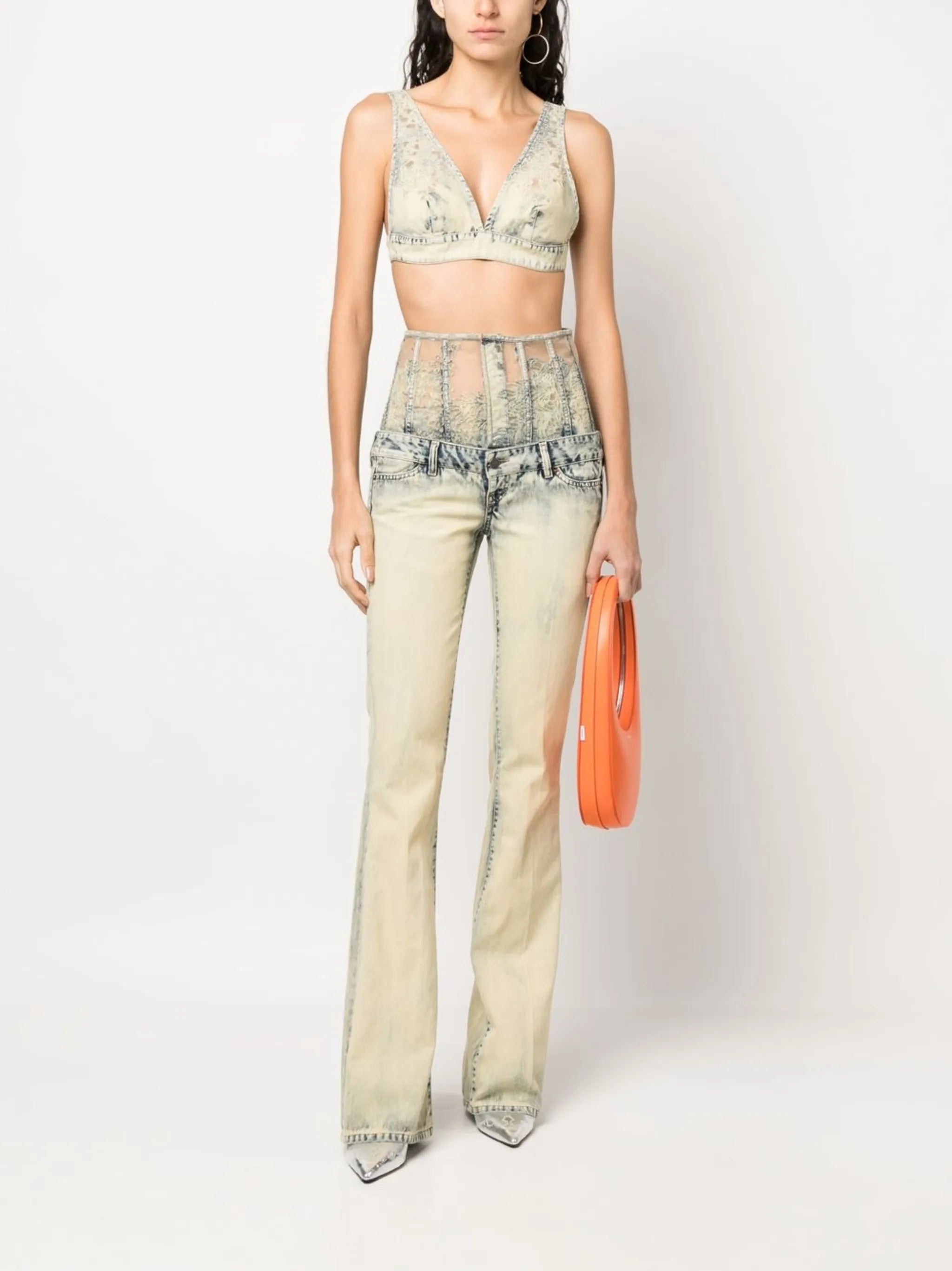lace-high-waist flared jeans