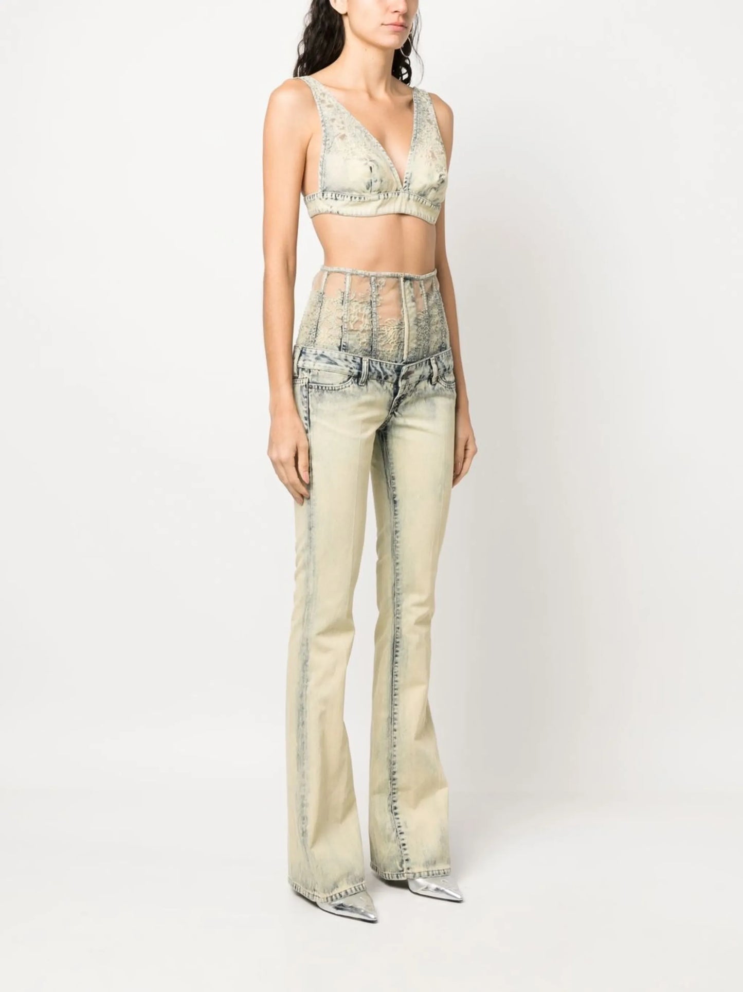 lace-high-waist flared jeans