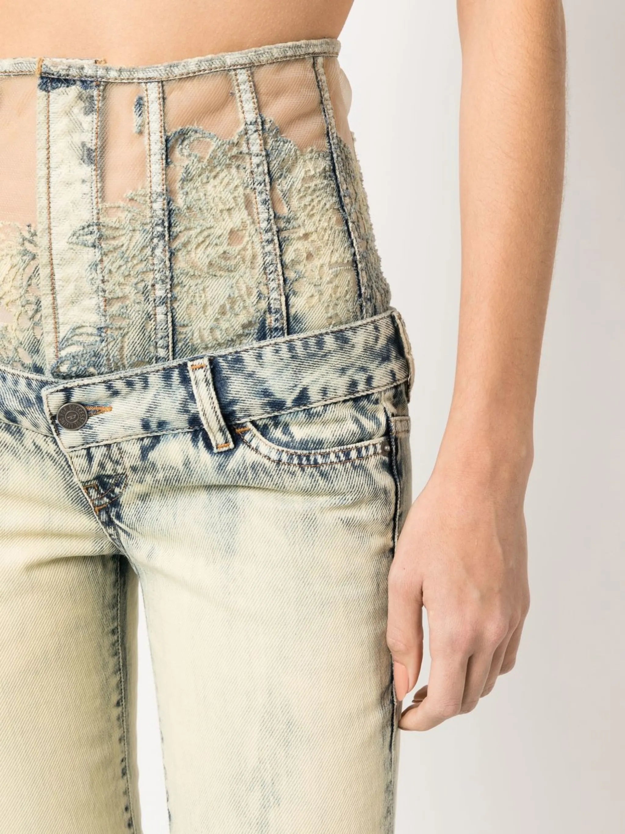 lace-high-waist flared jeans