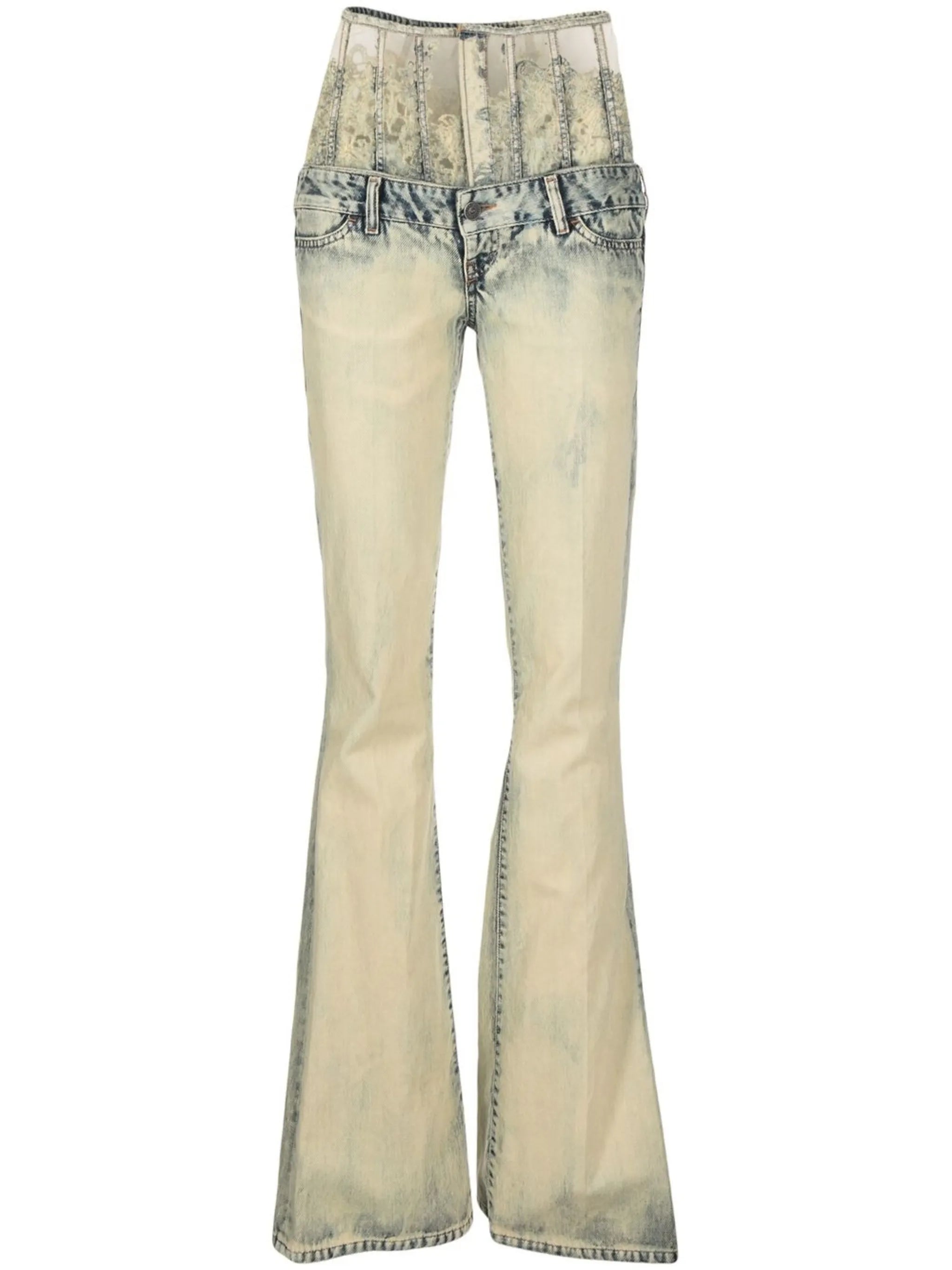 lace-high-waist flared jeans
