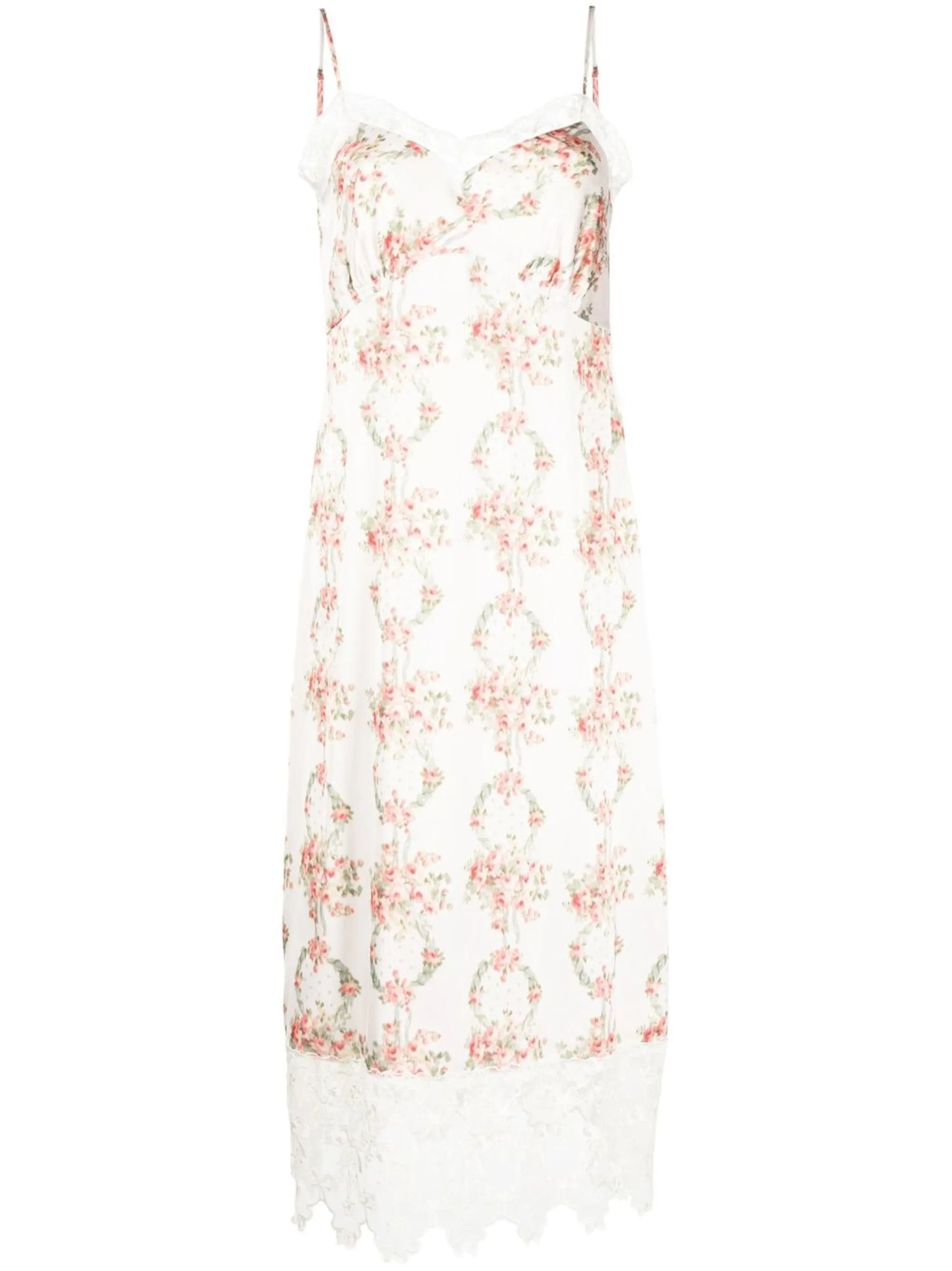 floral-print lace-trim midi dress