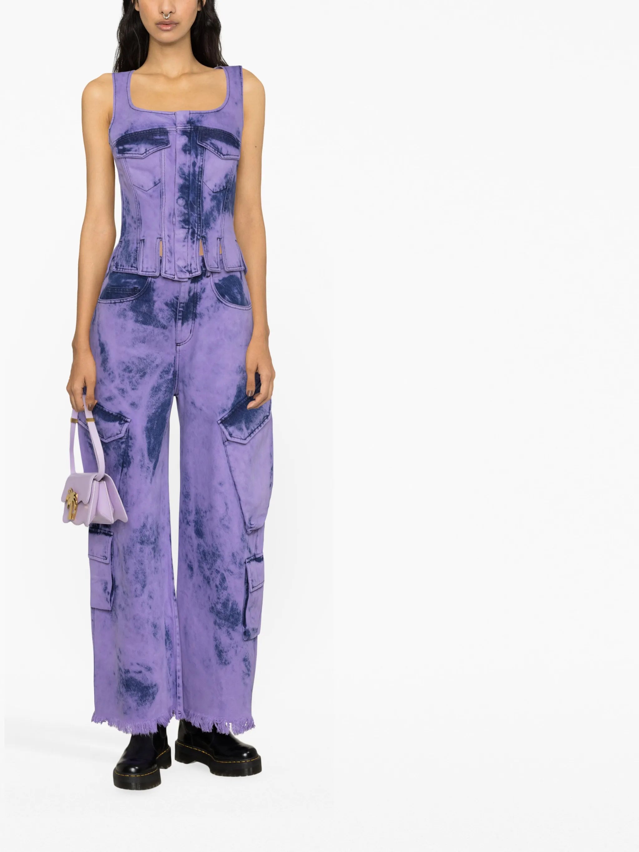 tie-dye wide-leg cargo jeans