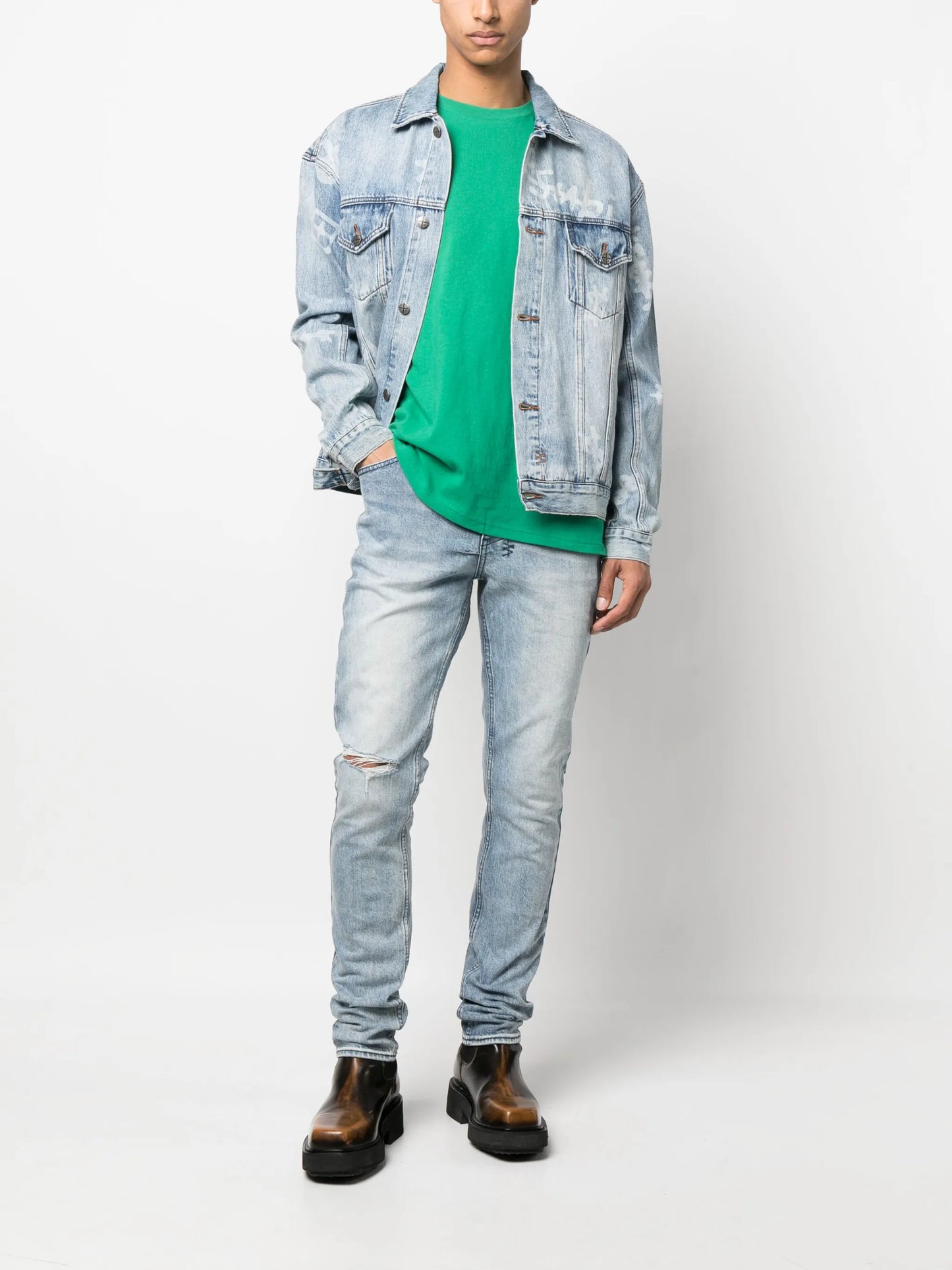 logo-print denim jacket