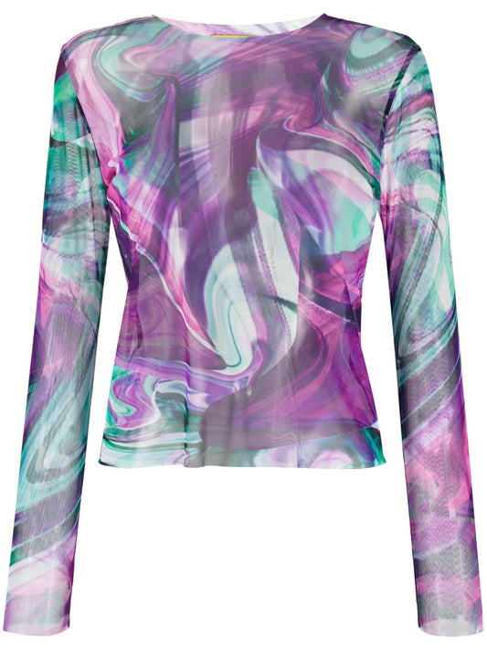 abstract-print mesh top