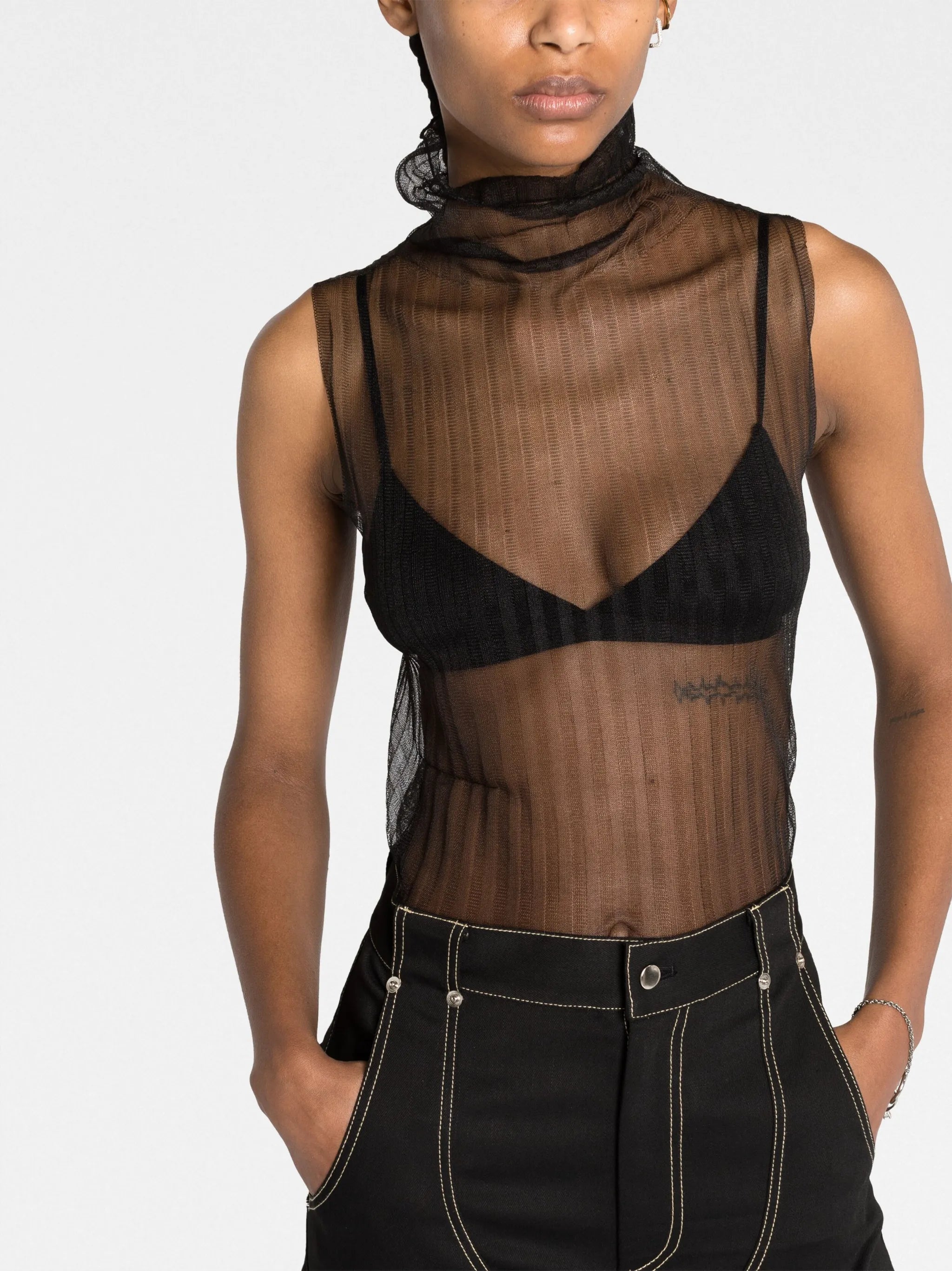 semi-sheer sleeveless top