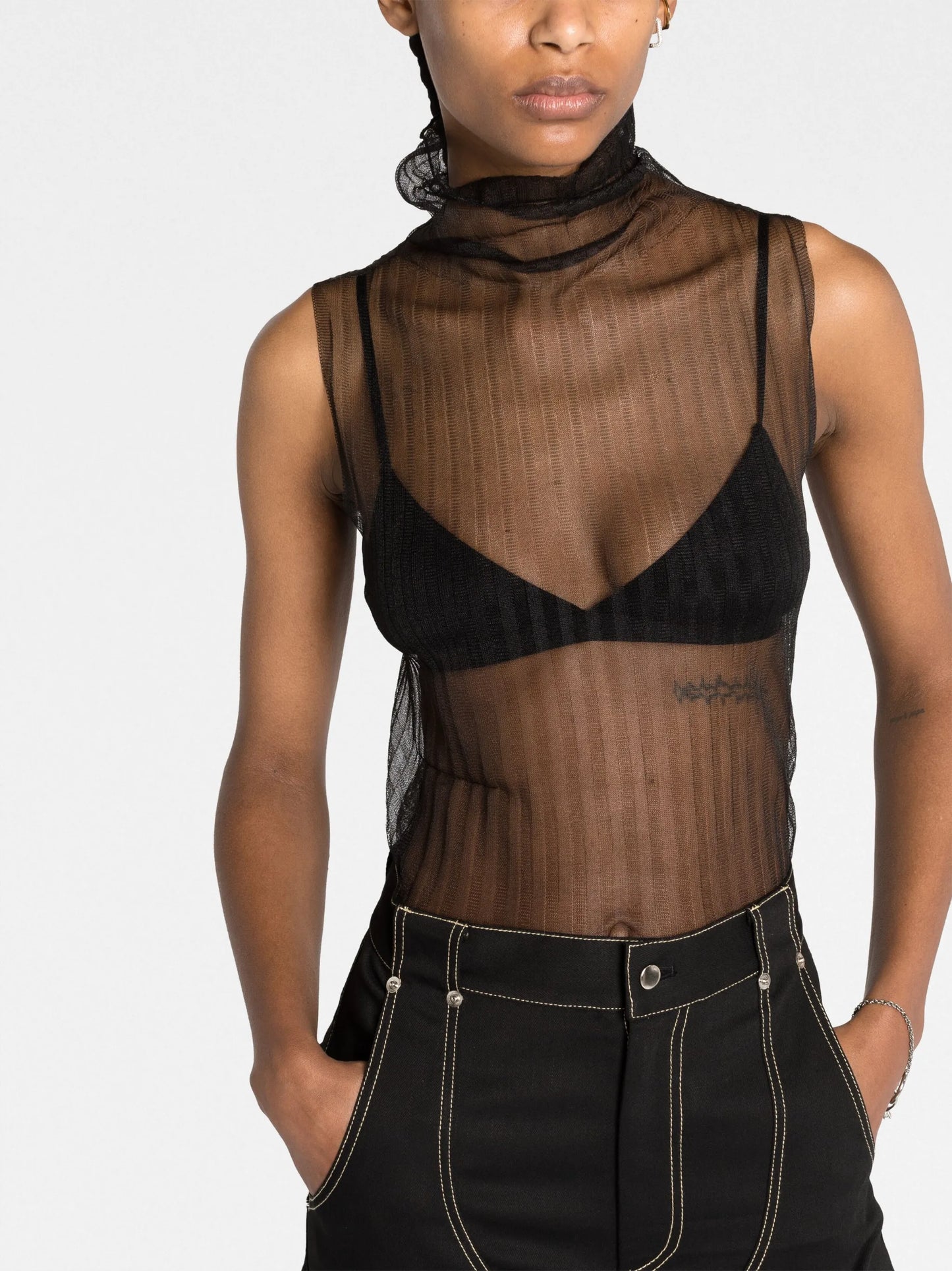 semi-sheer sleeveless top