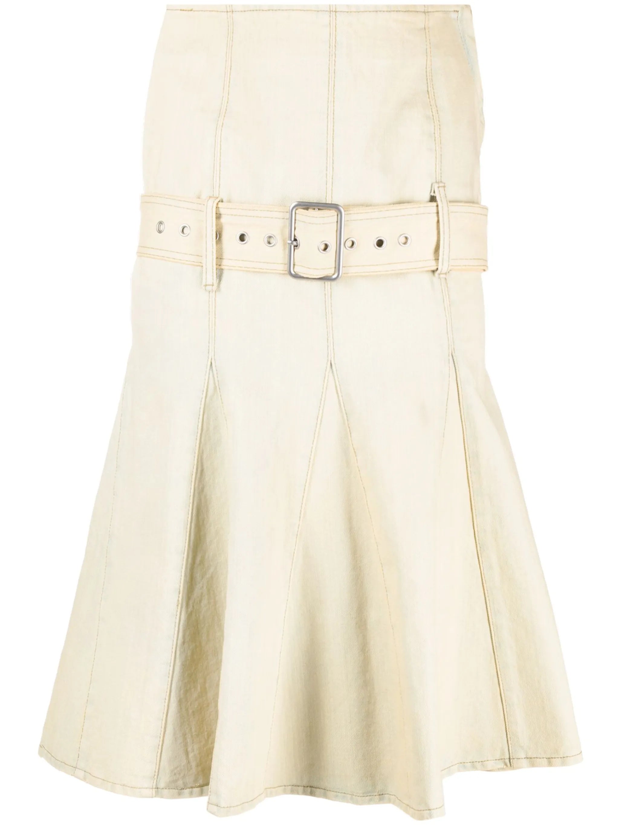 belted pleated denim skirt