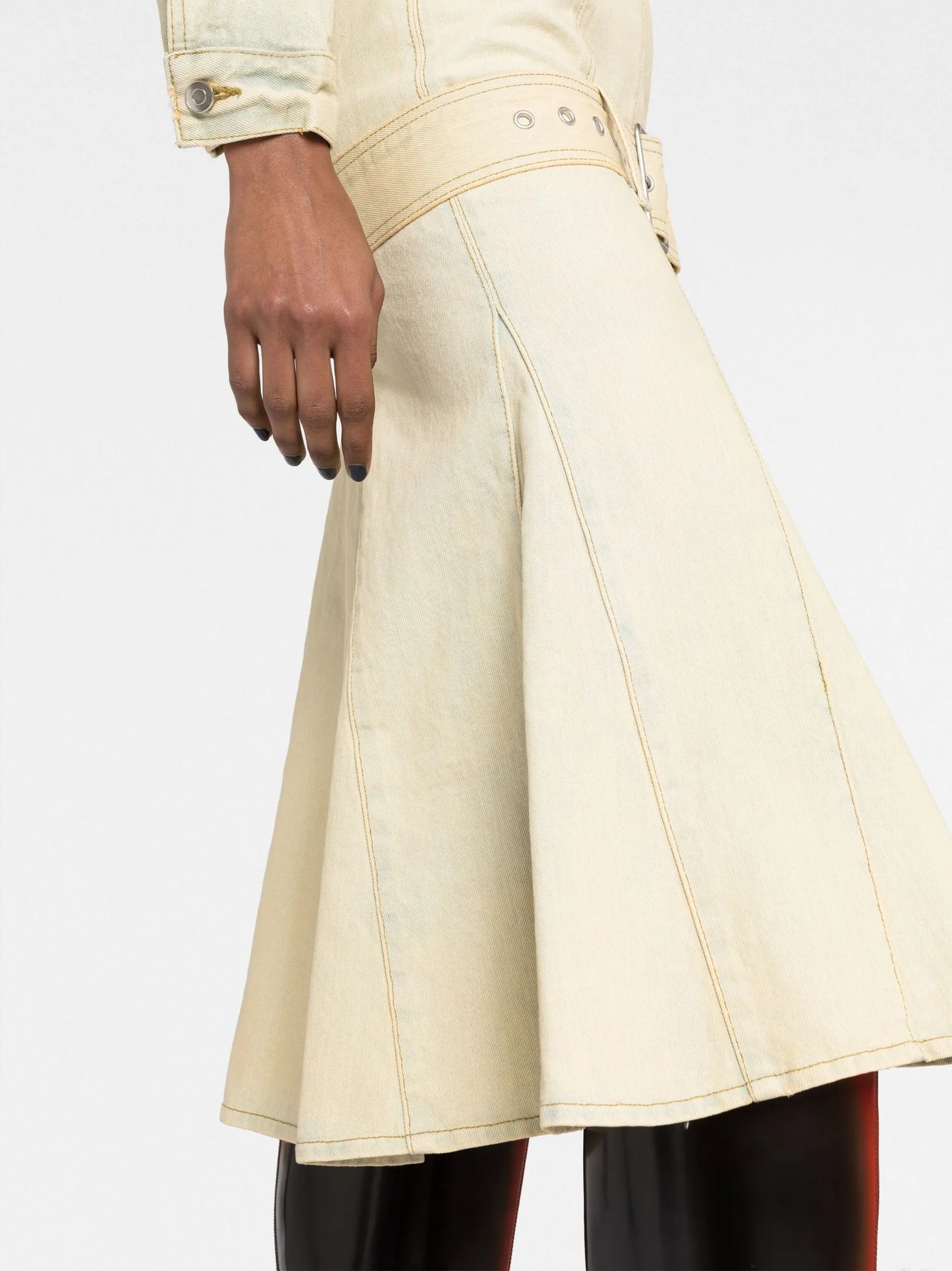 belted pleated denim skirt