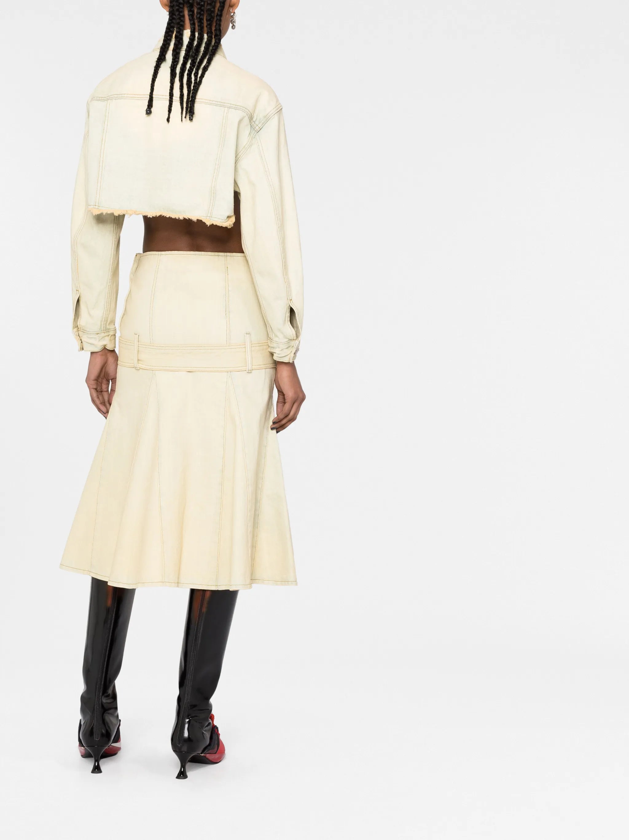 belted pleated denim skirt