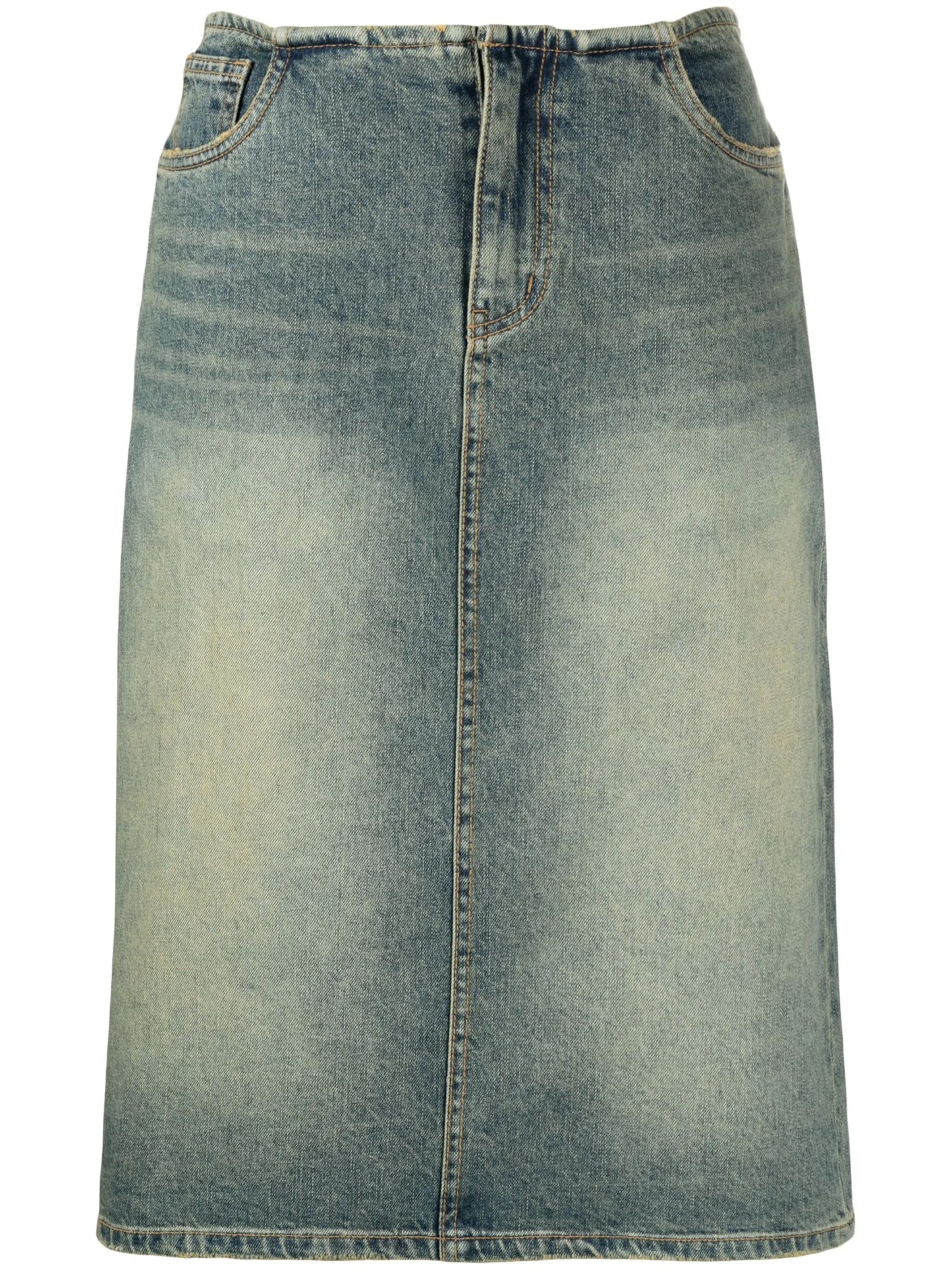 distressed-finish denim skirt
