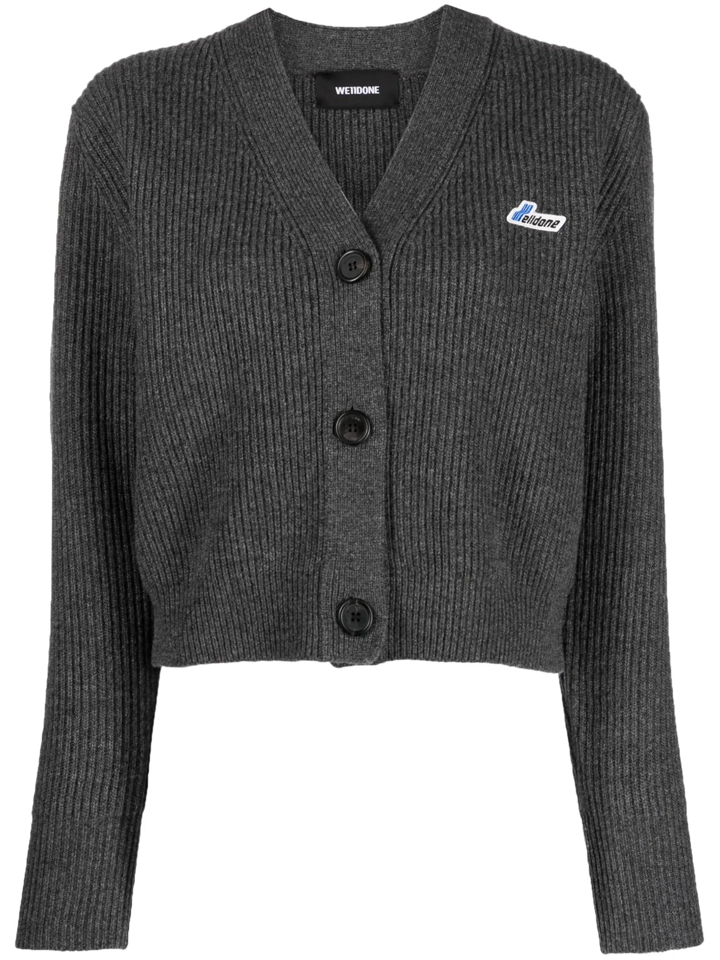 logo-patch wool cardigan