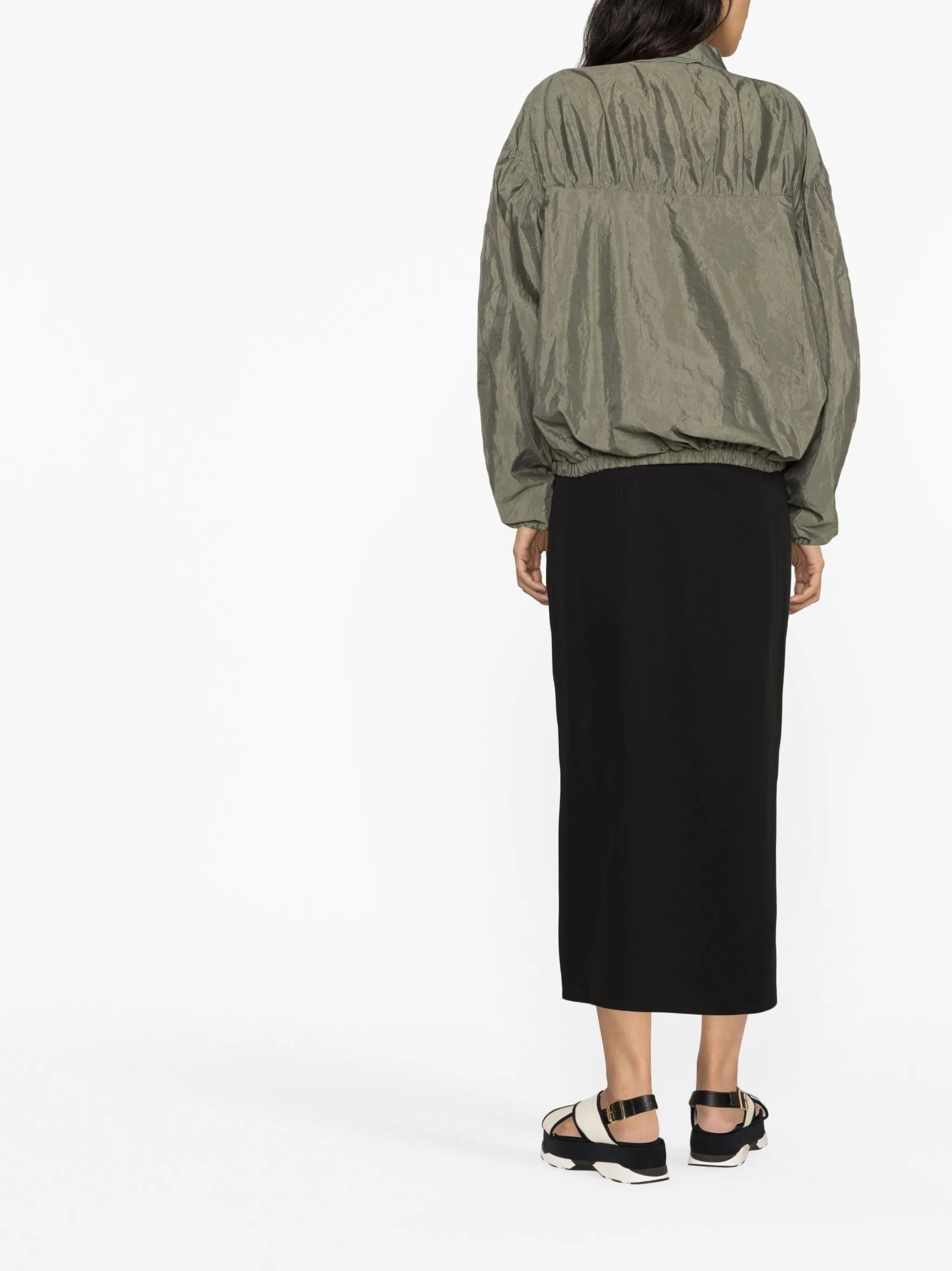 gathered zip-up jacket