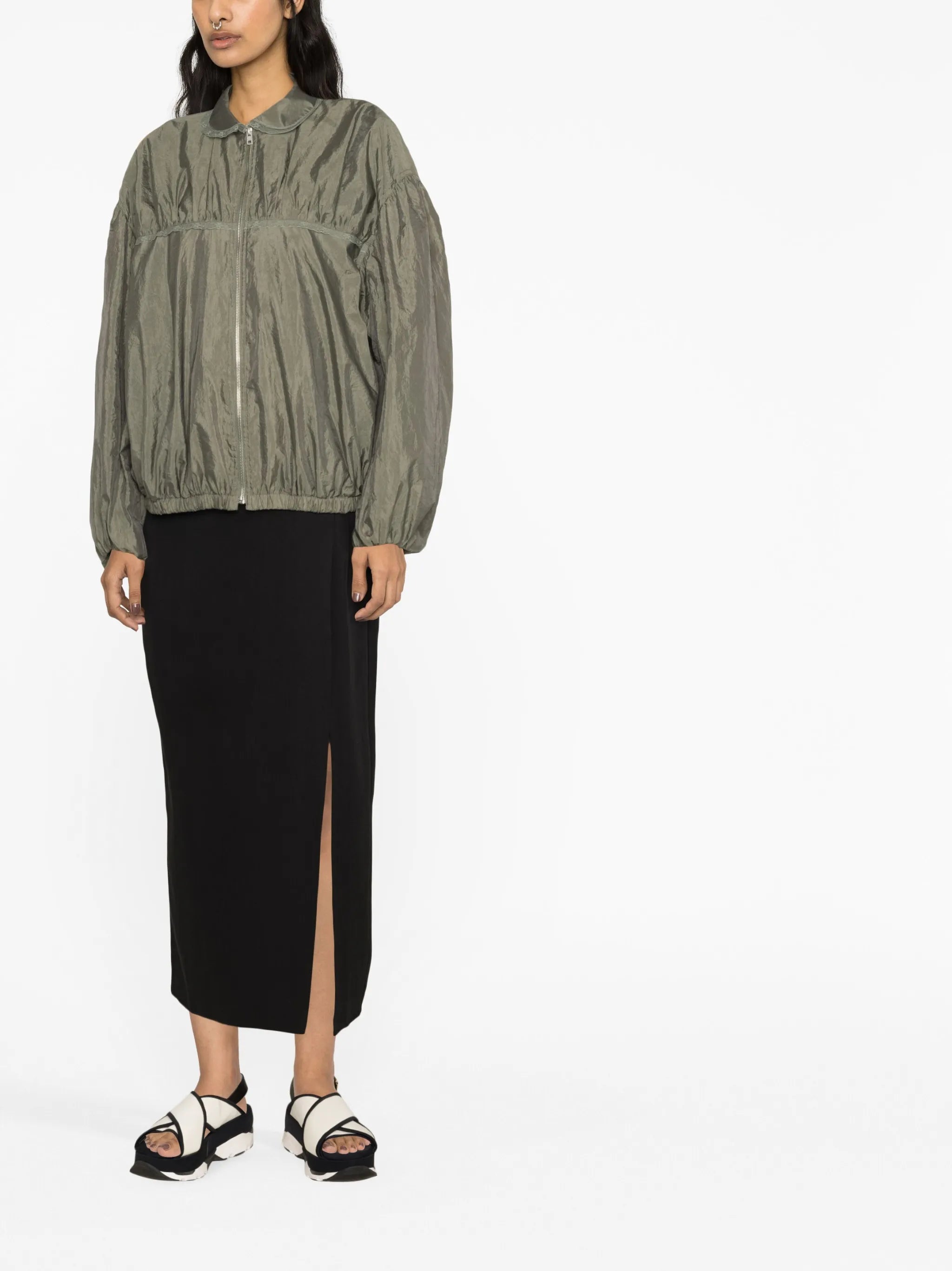 gathered zip-up jacket