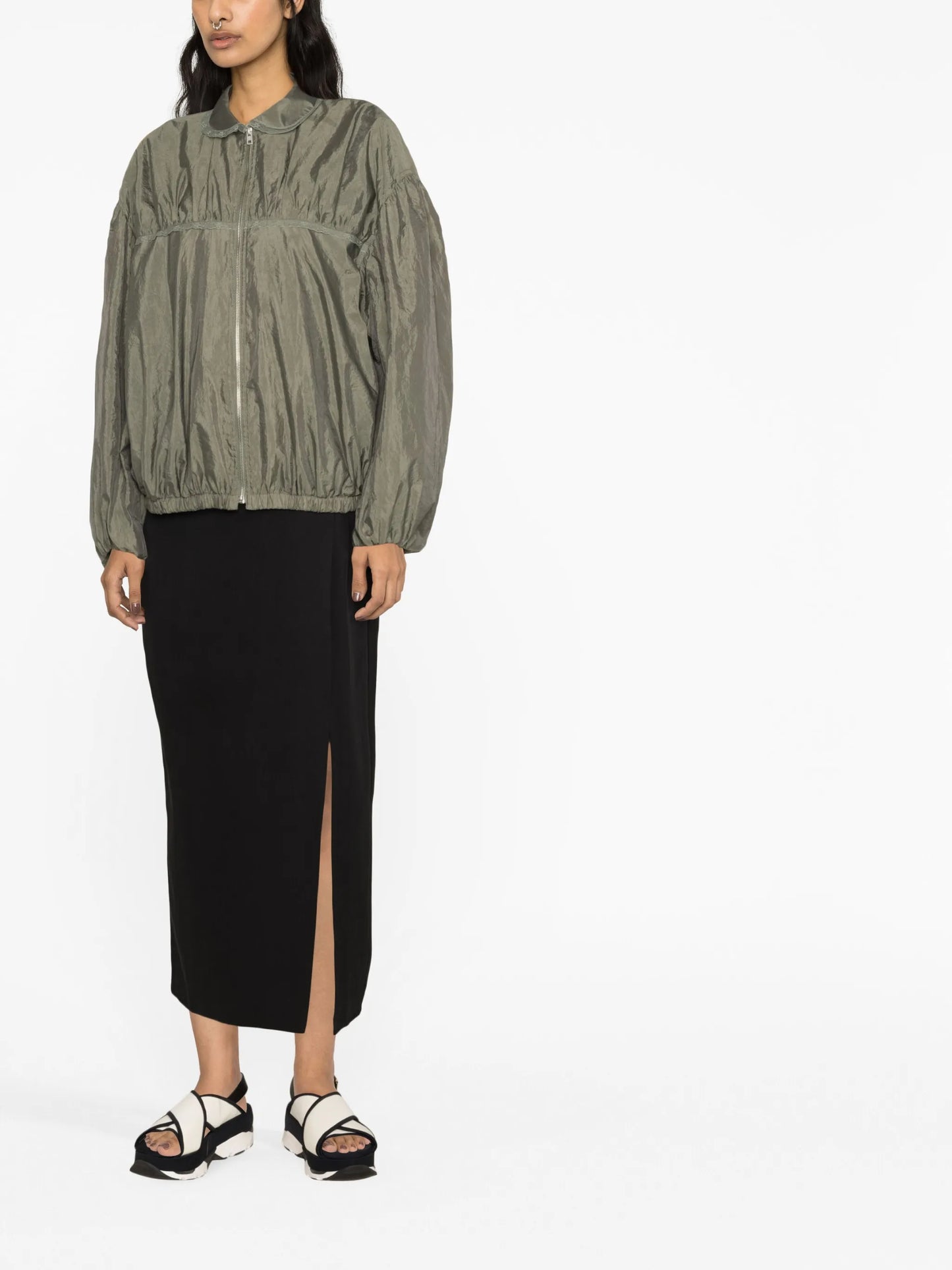 gathered zip-up jacket
