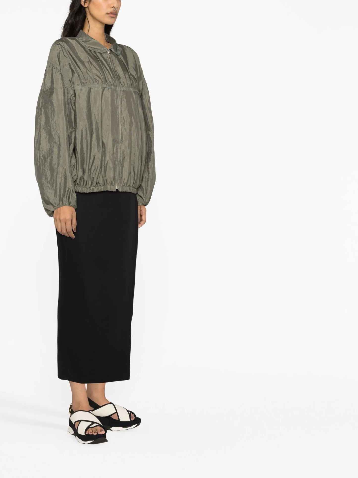 gathered zip-up jacket