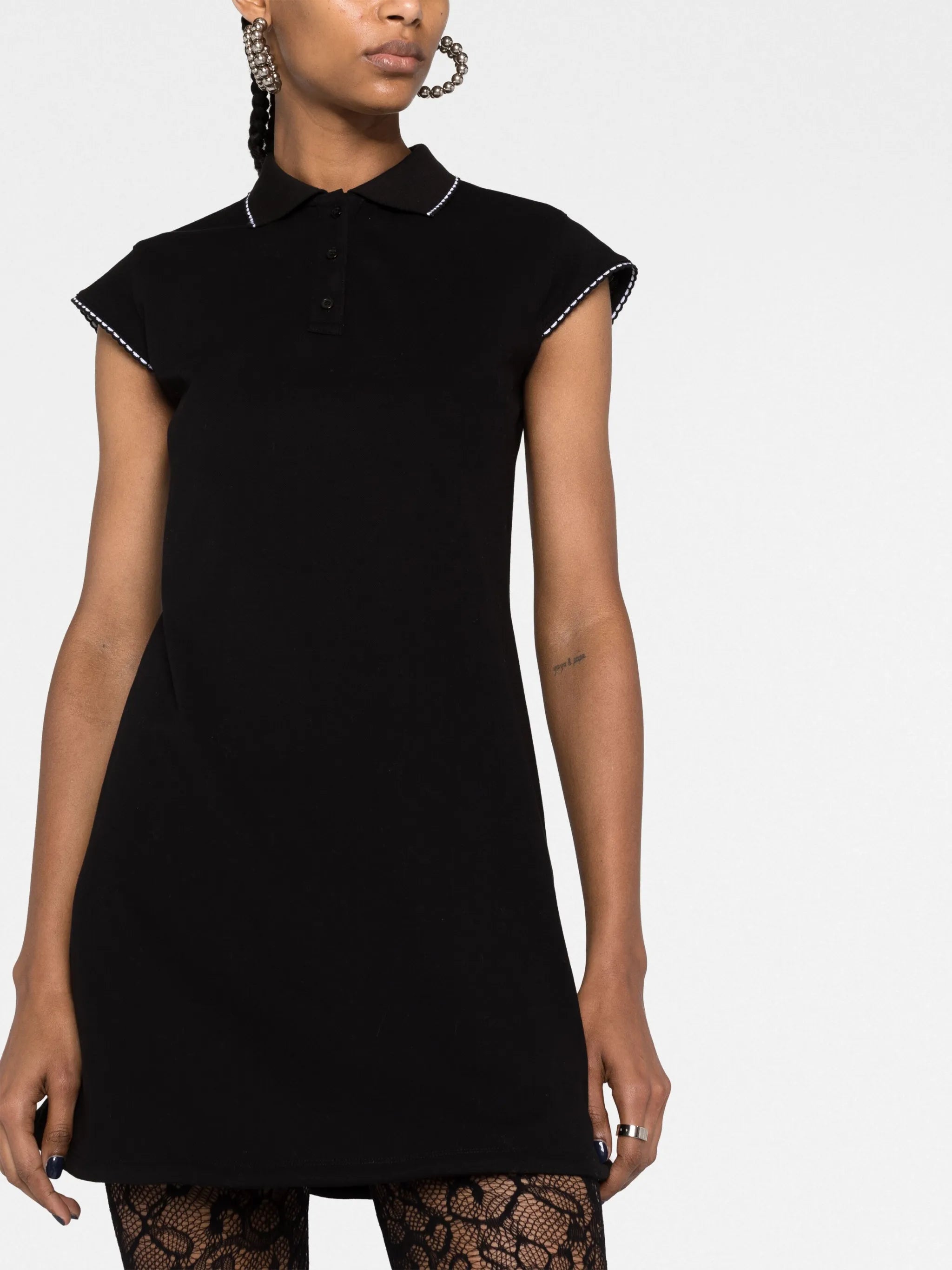 lace-trim piqué mini dress