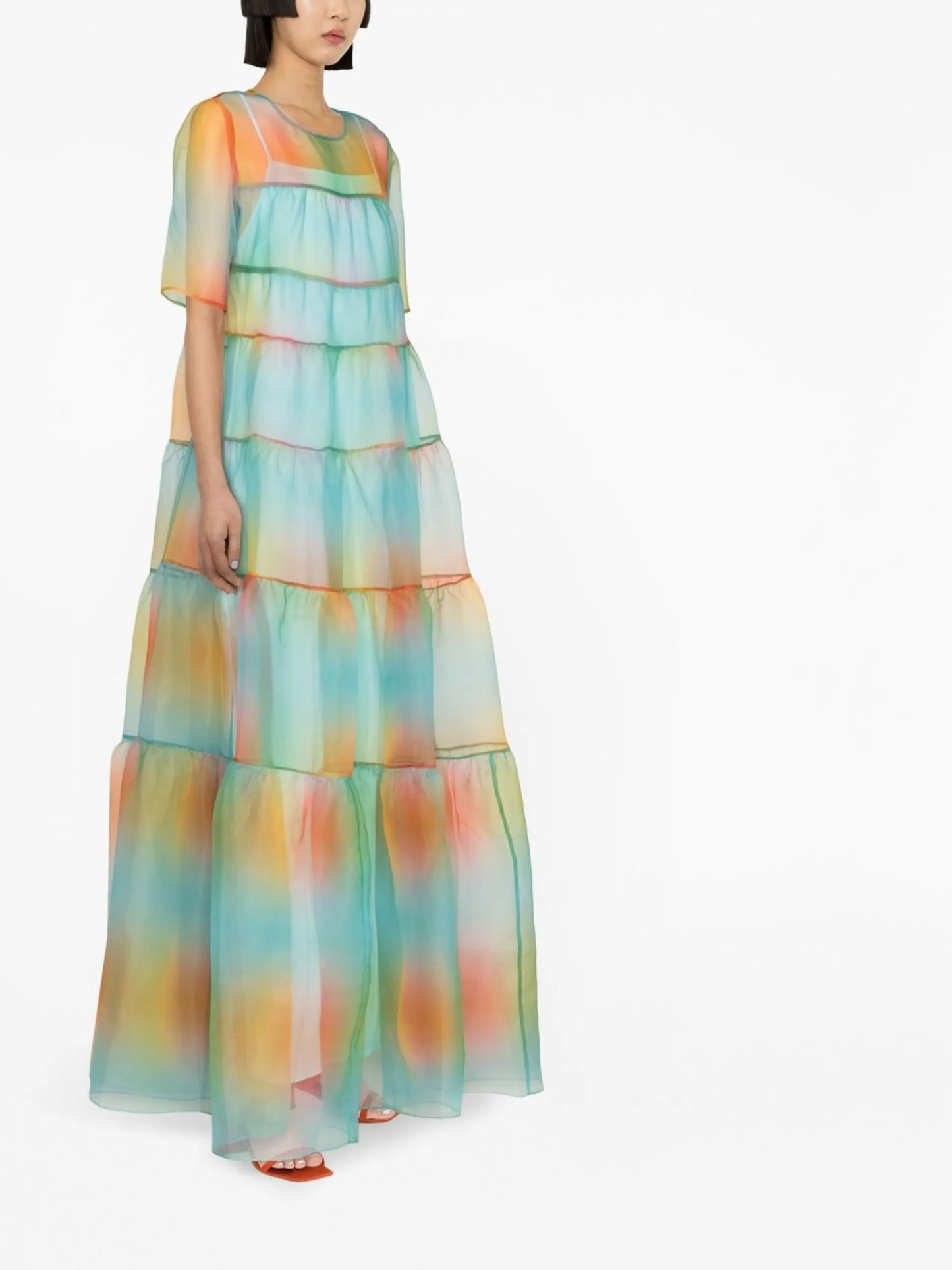Hyacinth Crepe Organza Tiered Maxi Dress