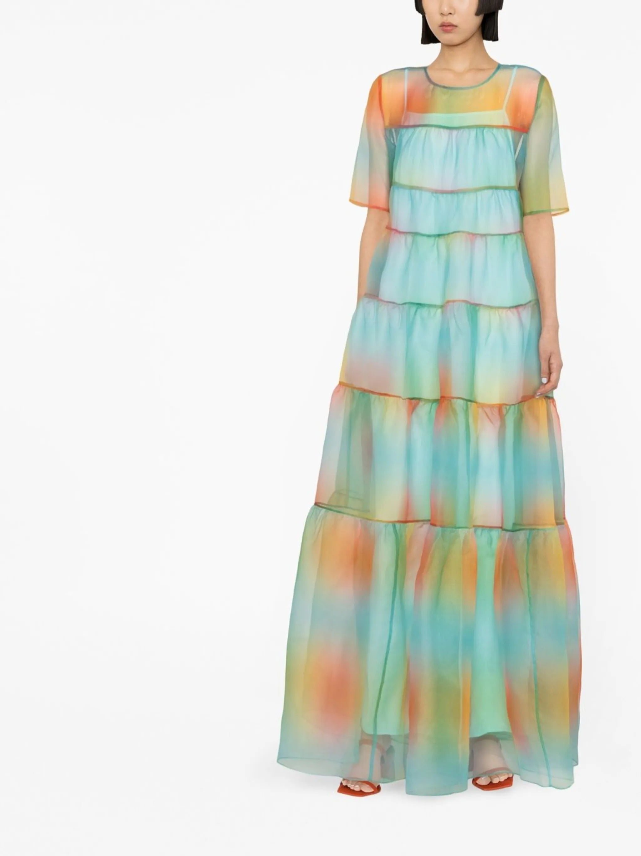 Hyacinth Crepe Organza Tiered Maxi Dress