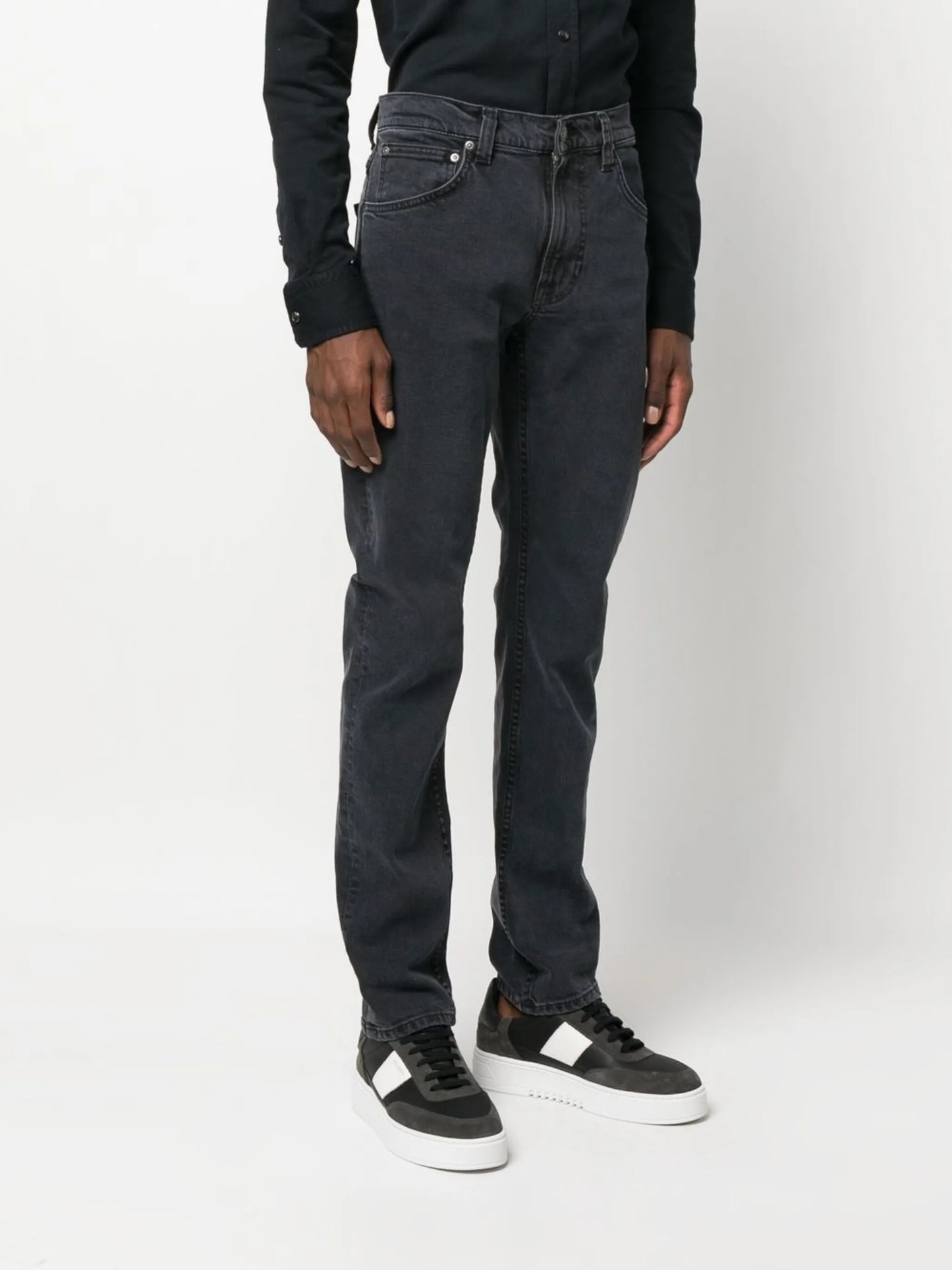 high-waisted straight-leg jeans