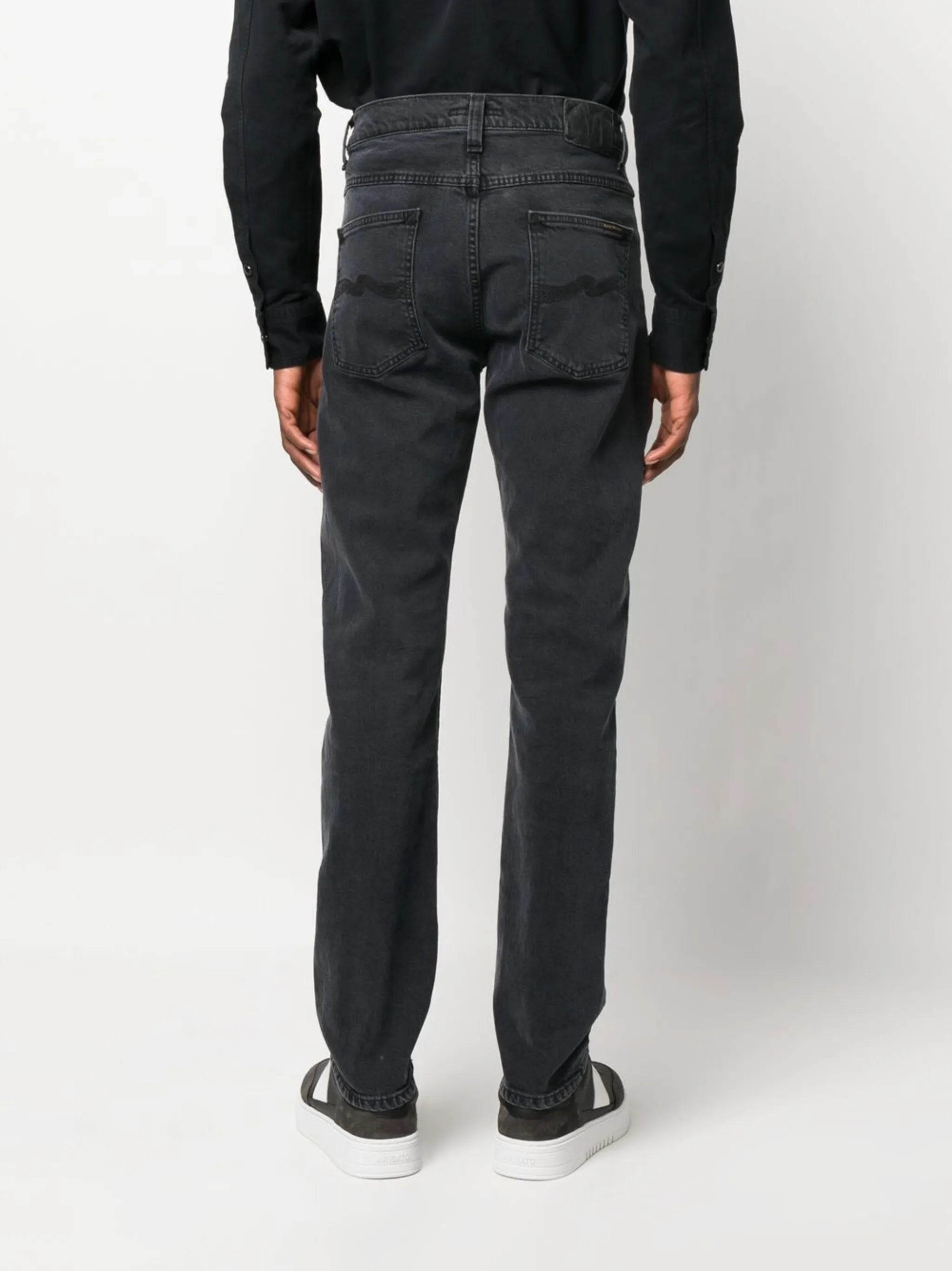 high-waisted straight-leg jeans