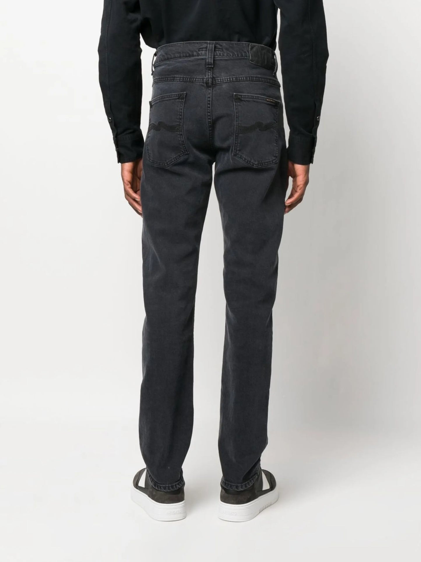 high-waisted straight-leg jeans