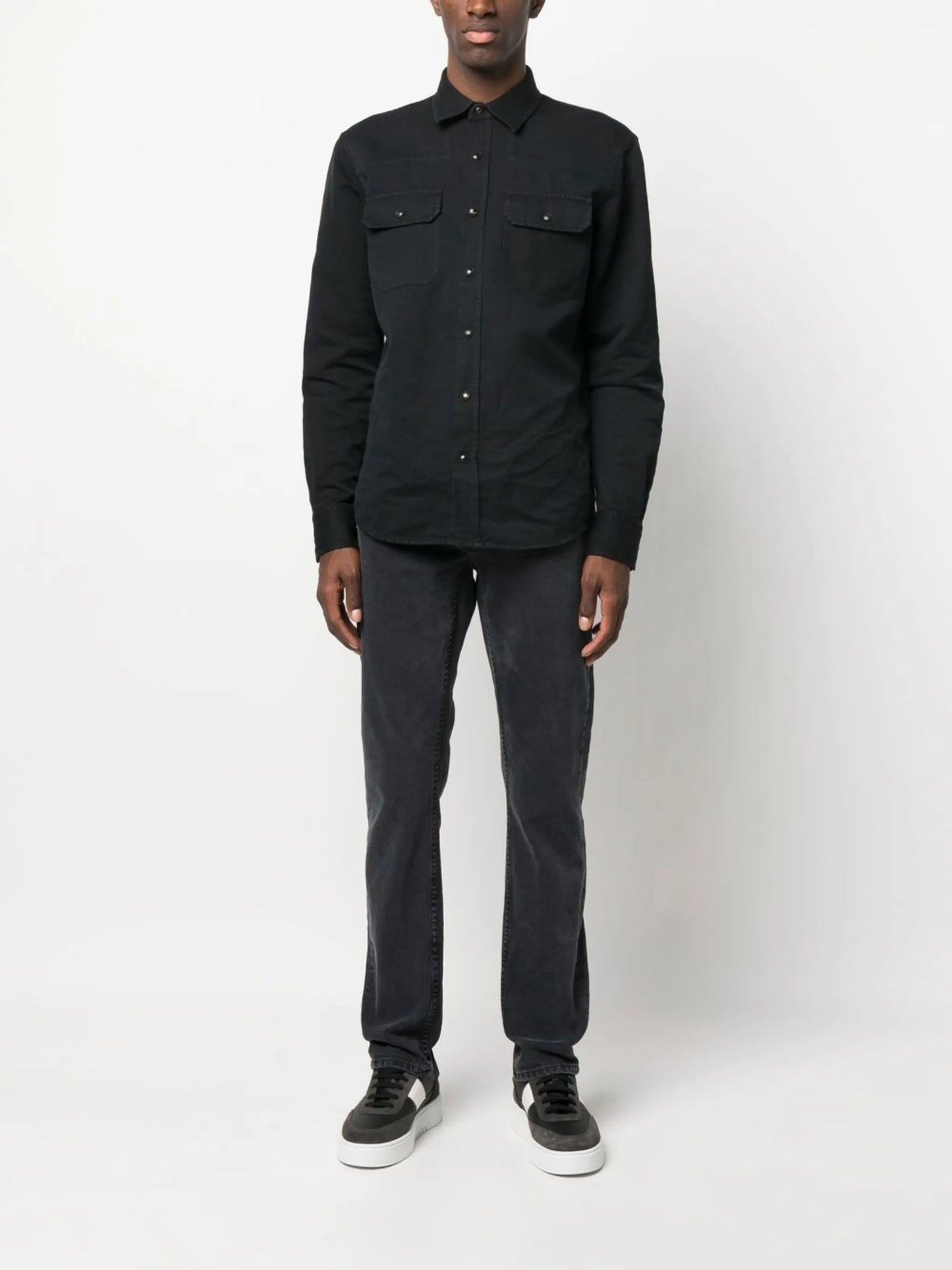 high-waisted straight-leg jeans