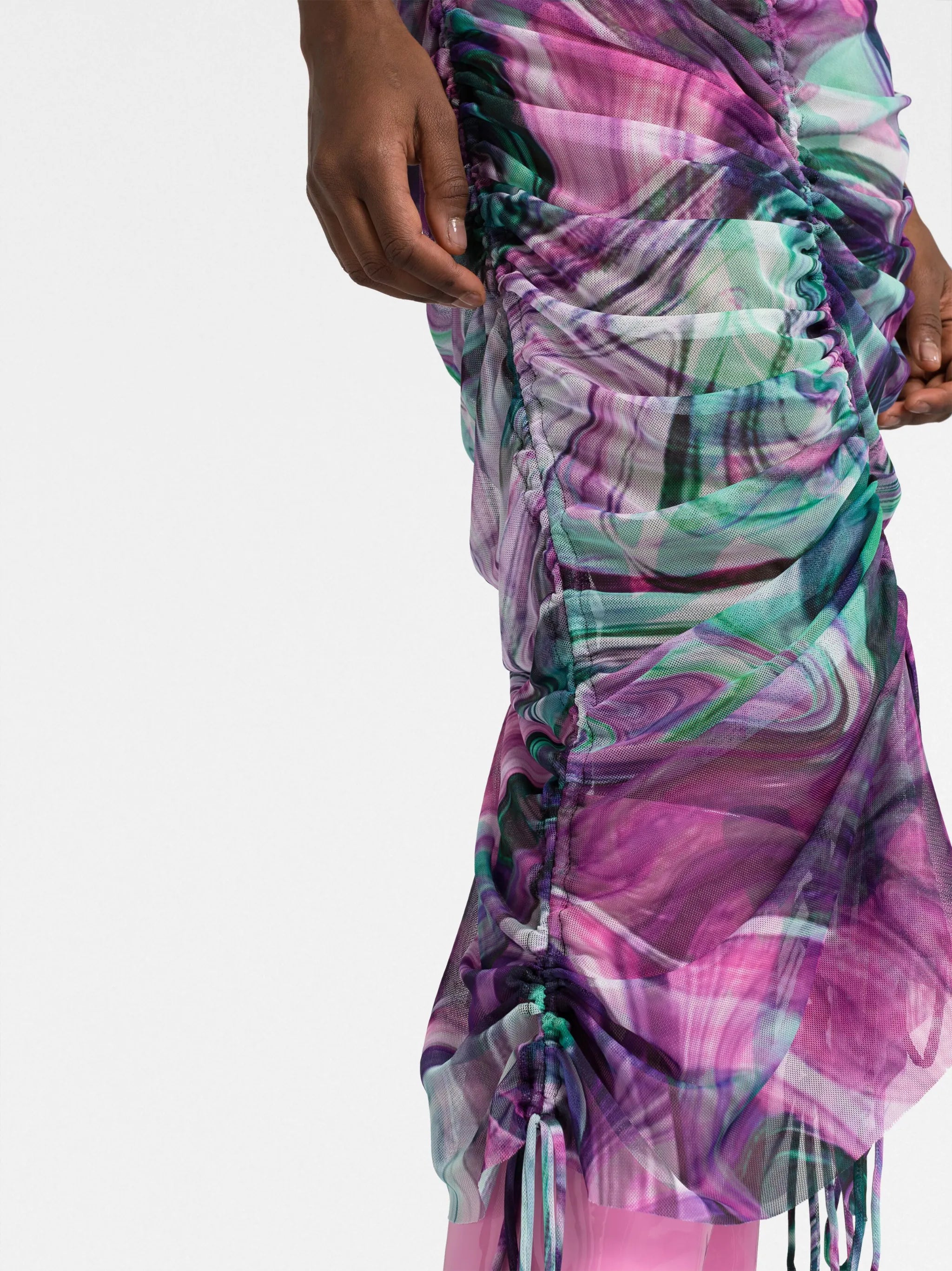 abstract-print ruched midi dress