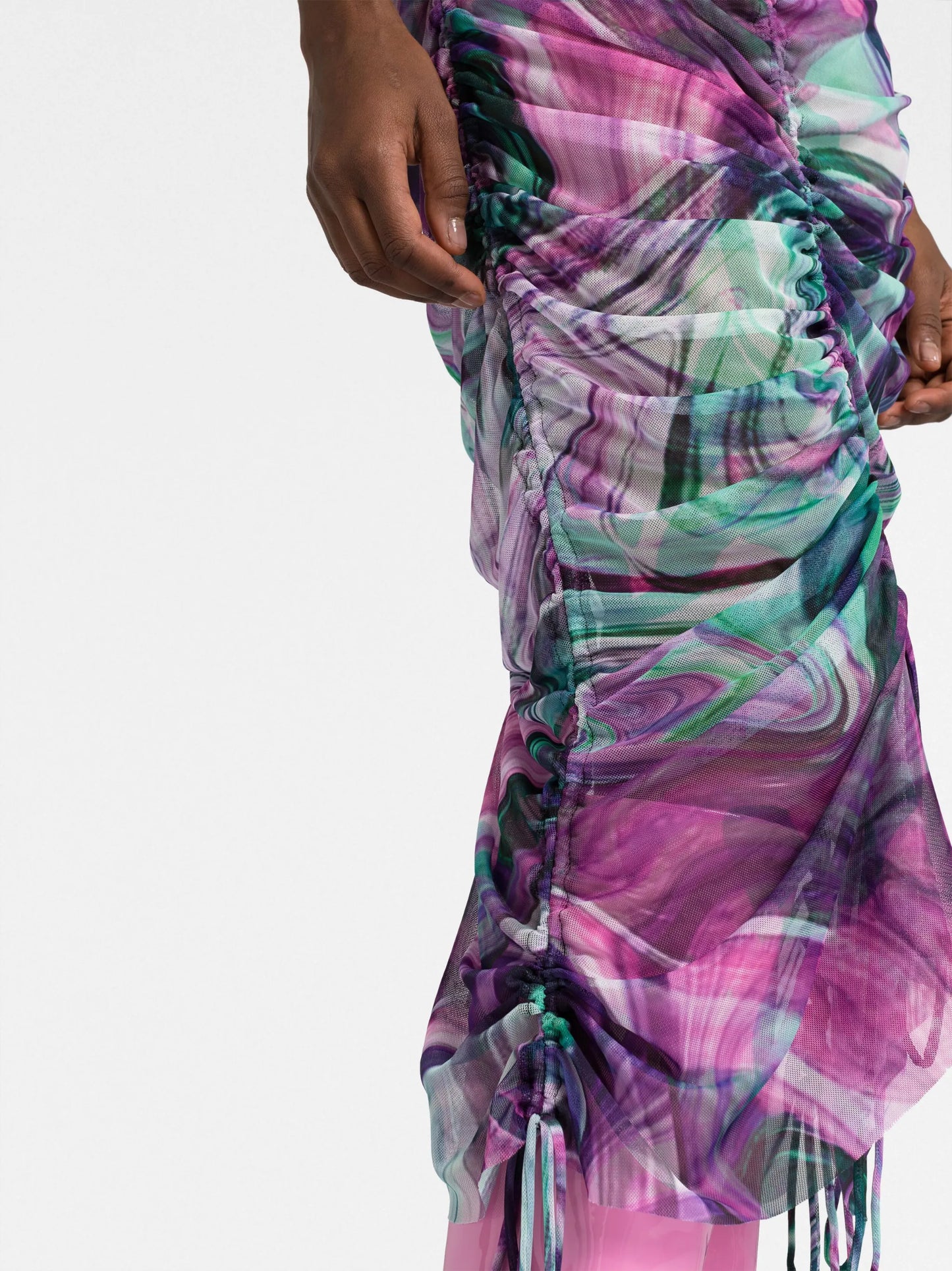 abstract-print ruched midi dress