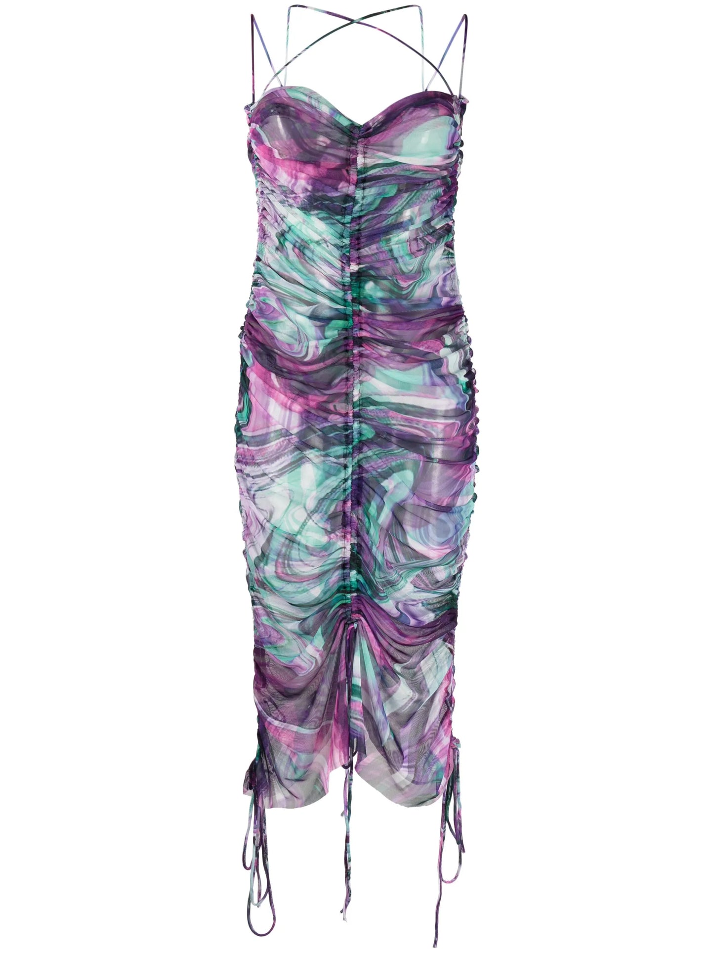 abstract-print ruched midi dress