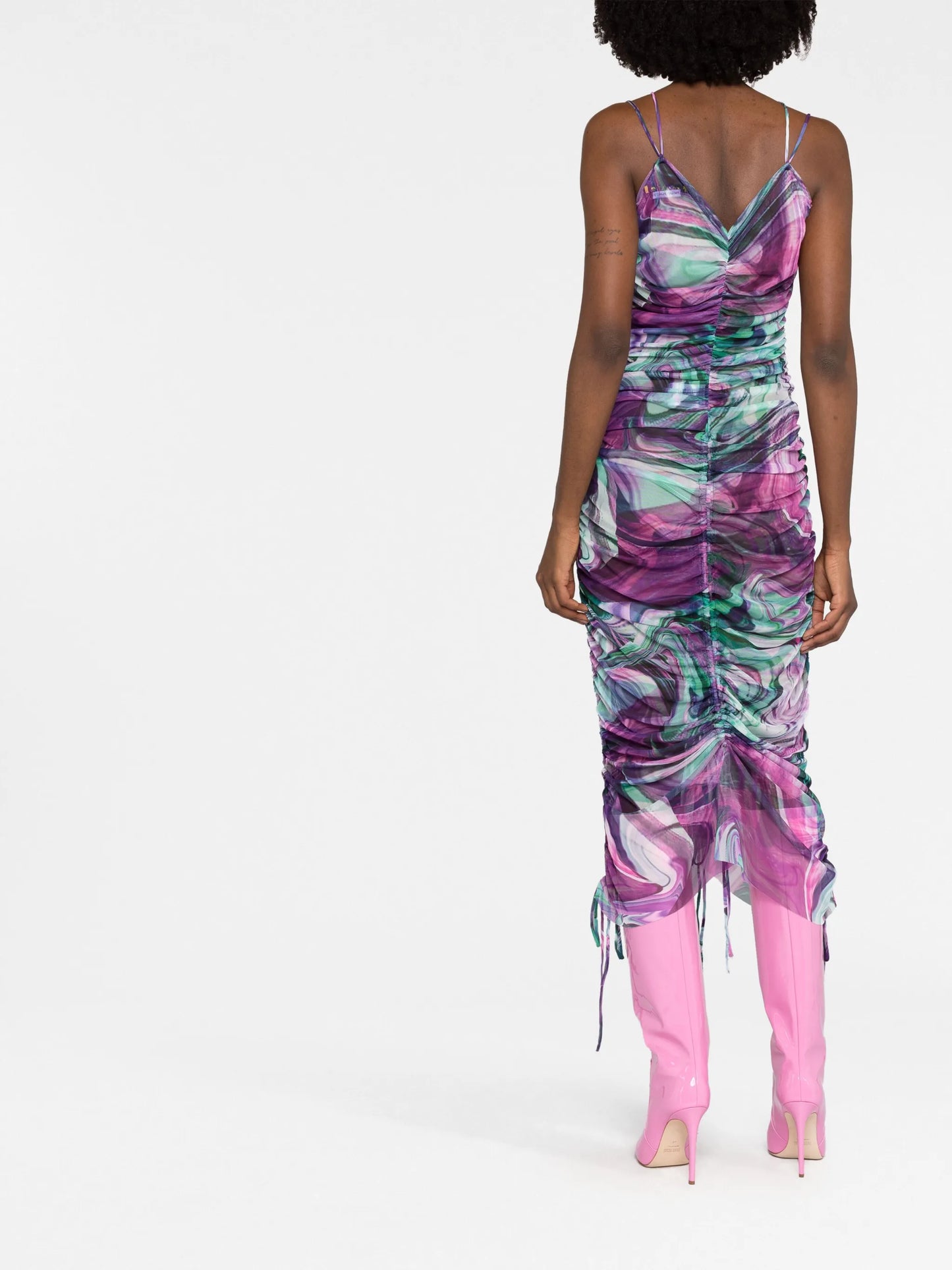 abstract-print ruched midi dress