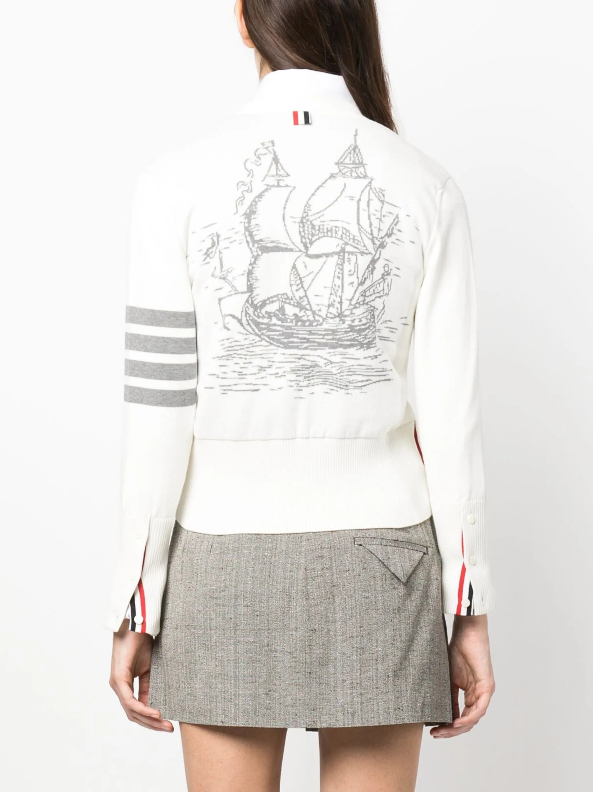 4-Bar ship intarsia cardigan