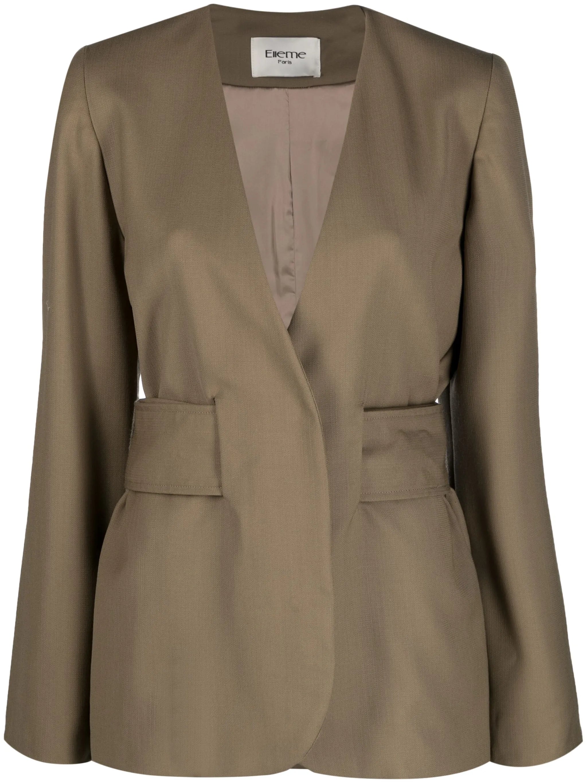 collarless belted-waist blazer