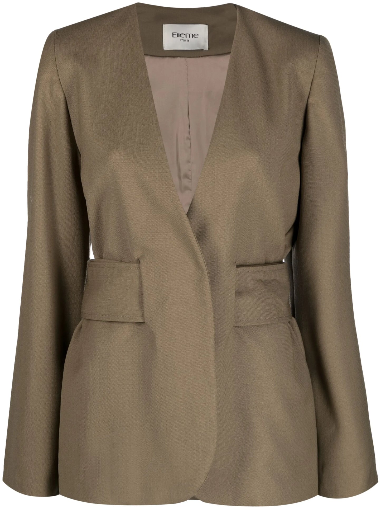 collarless belted-waist blazer