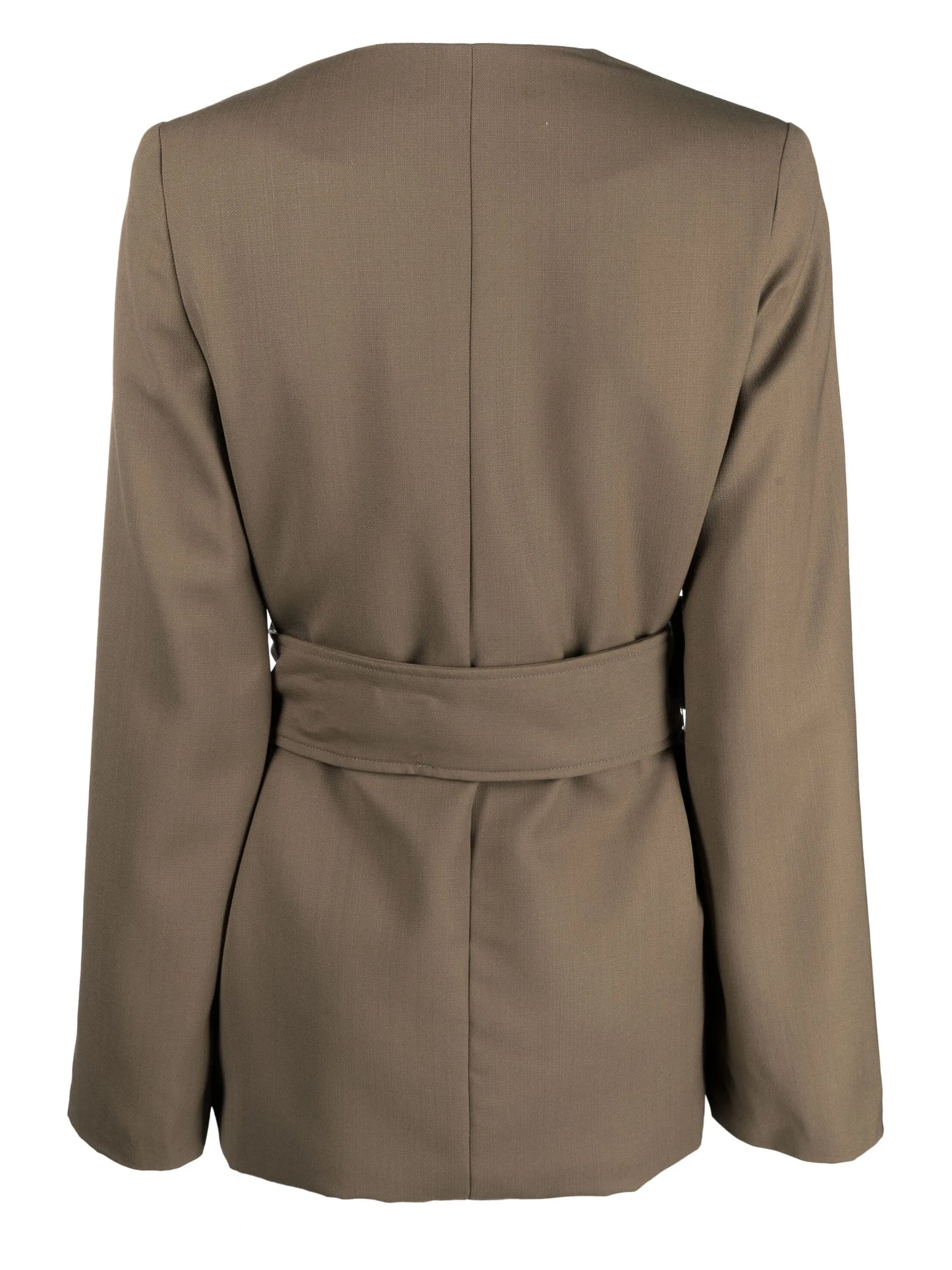 collarless belted-waist blazer