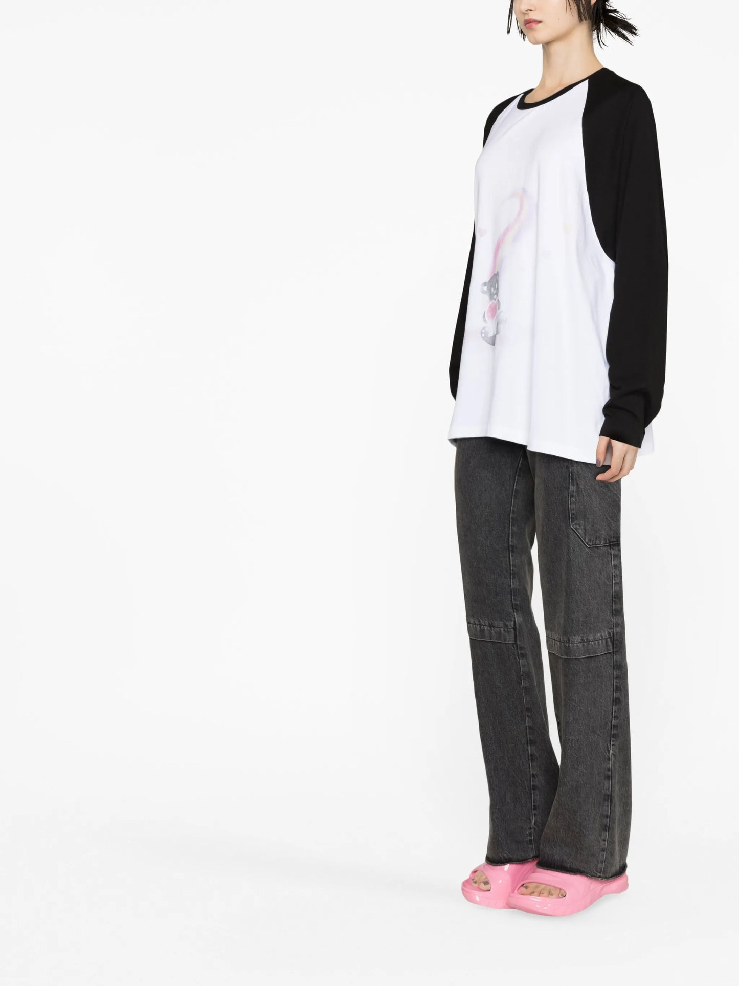 teddy-print long-sleeved T-shirt