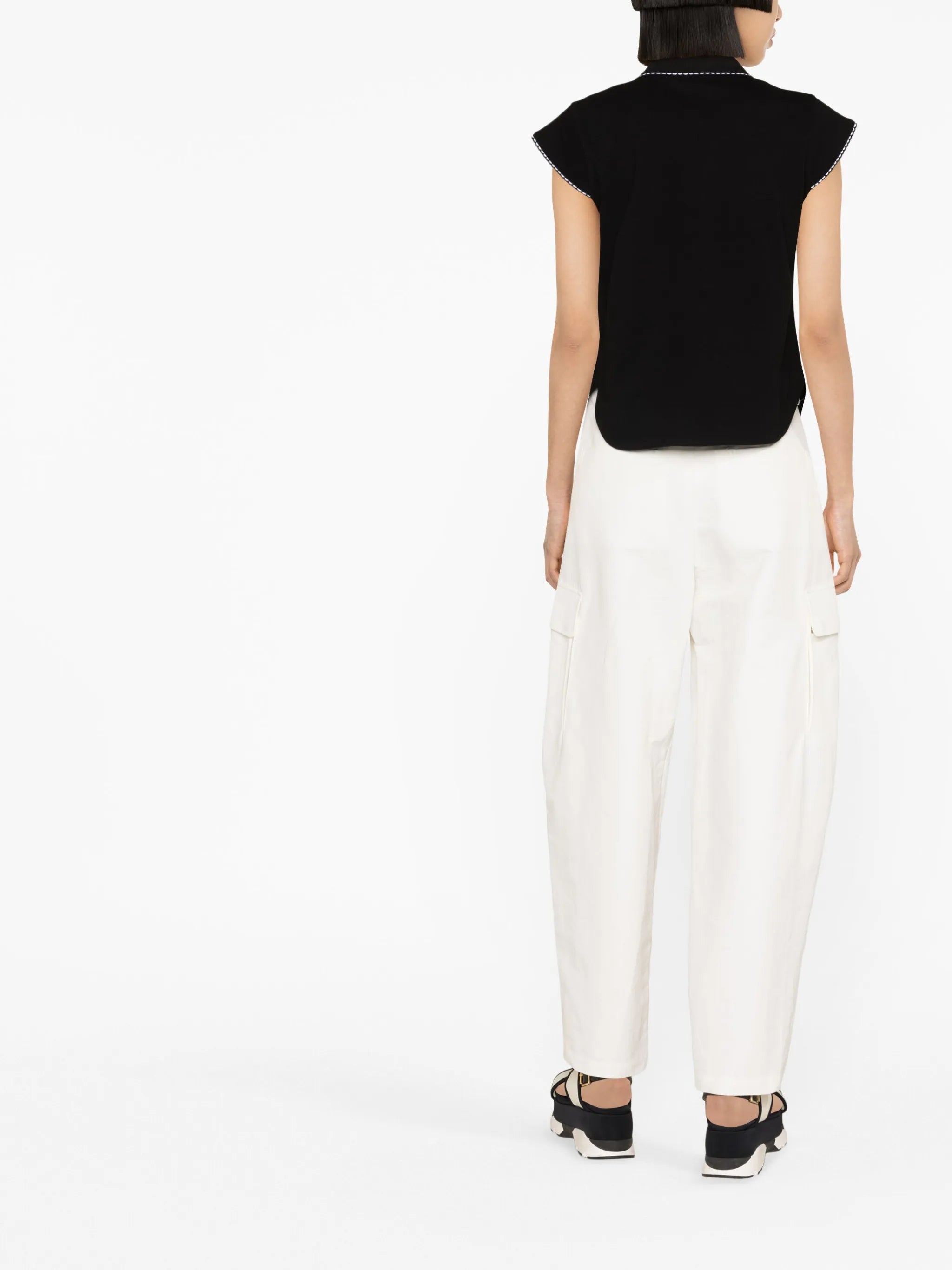lace-trim cotton polo top