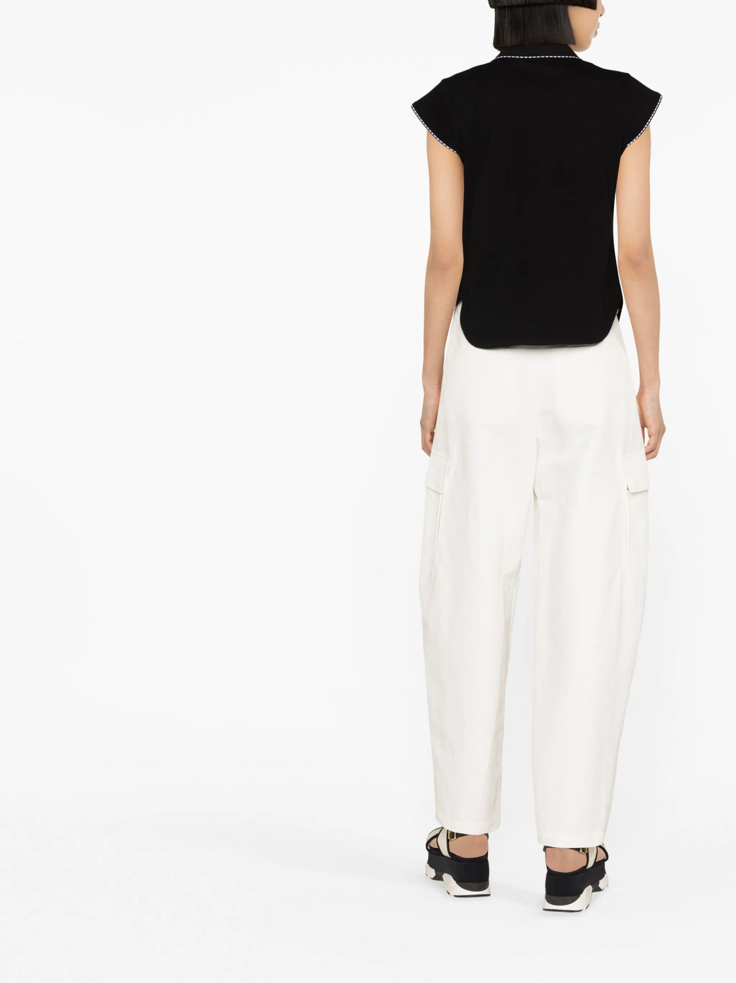 lace-trim cotton polo top