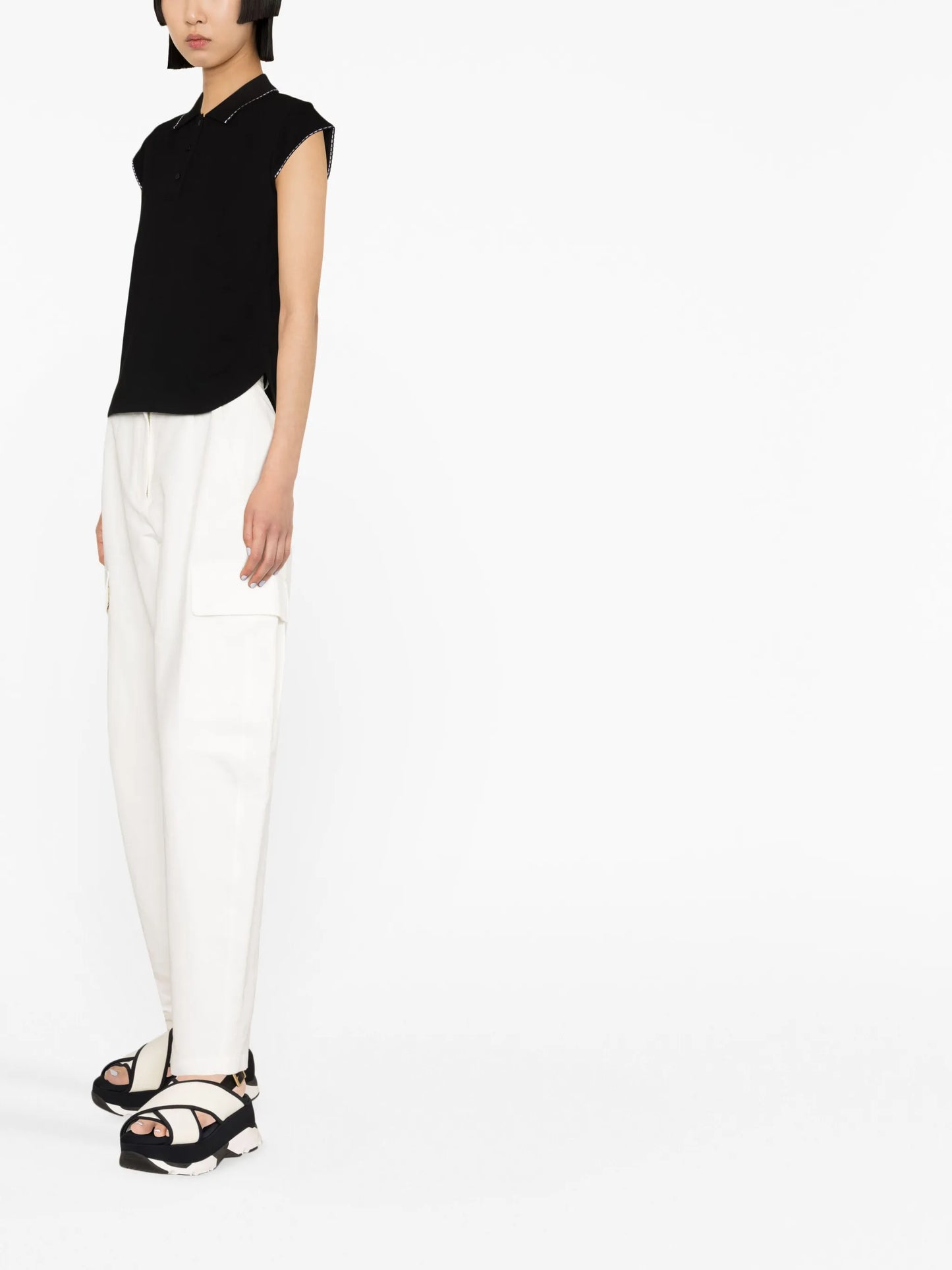 lace-trim cotton polo top