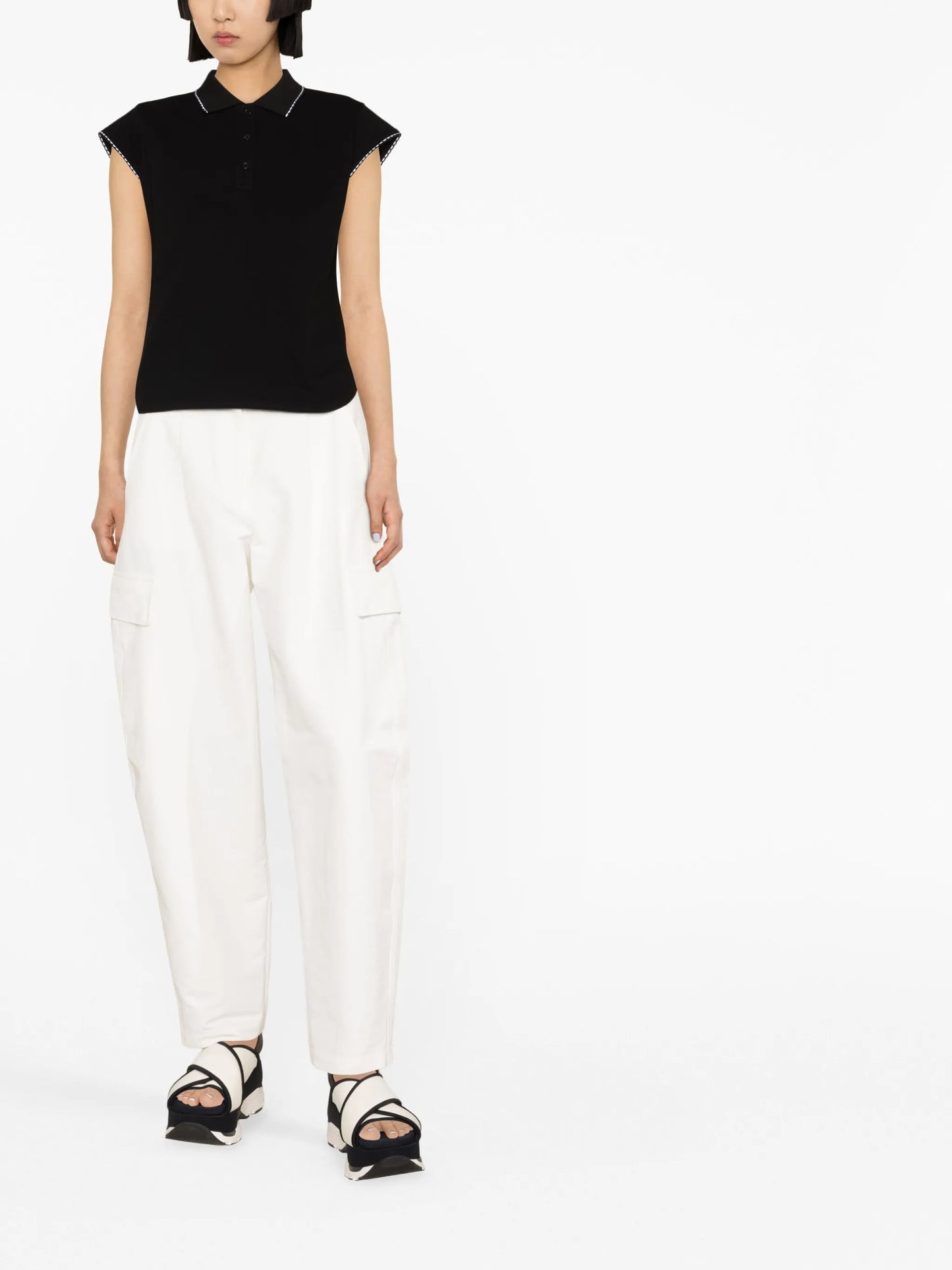 lace-trim cotton polo top