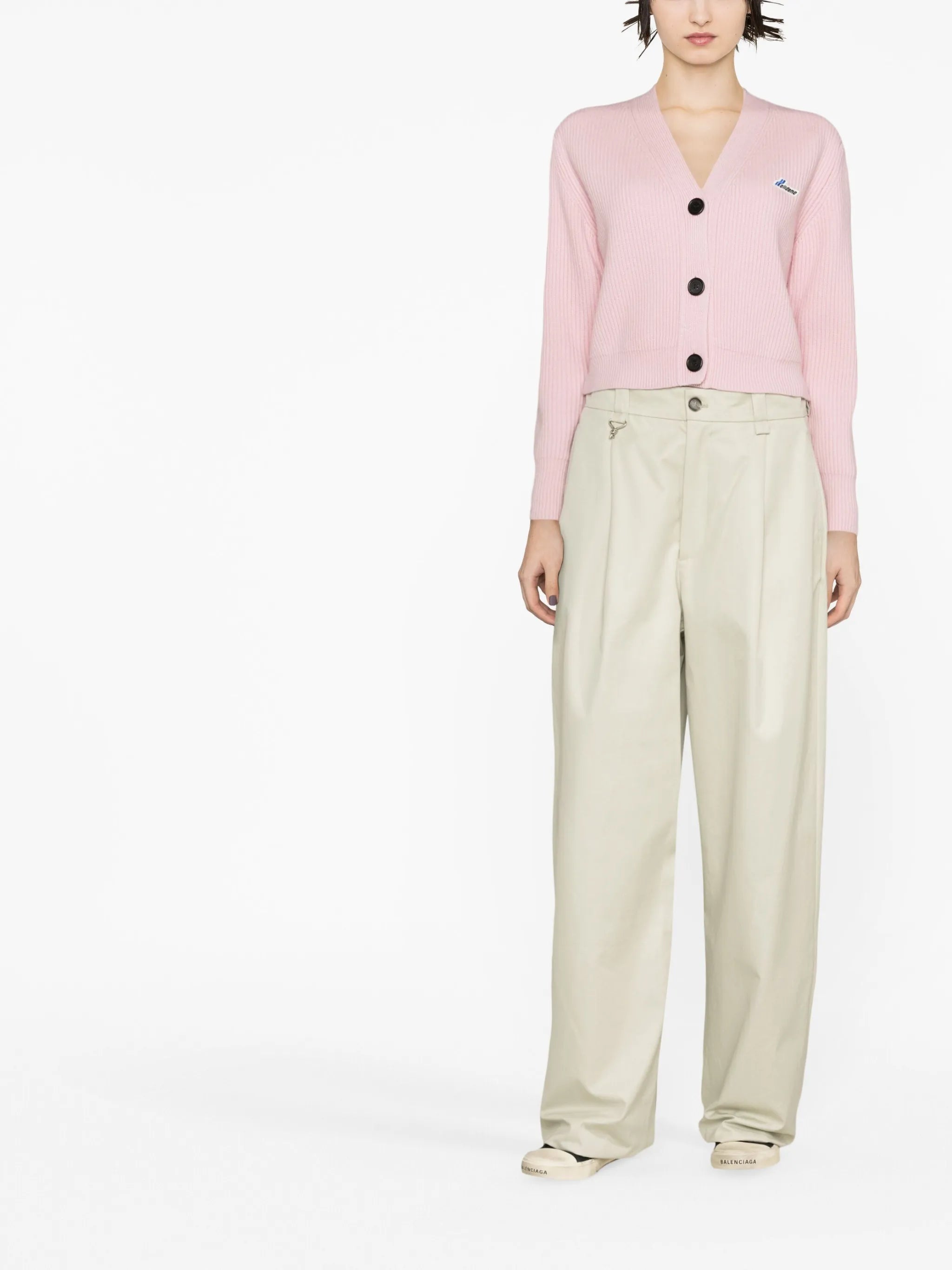 V-neck button-fastening cardigan