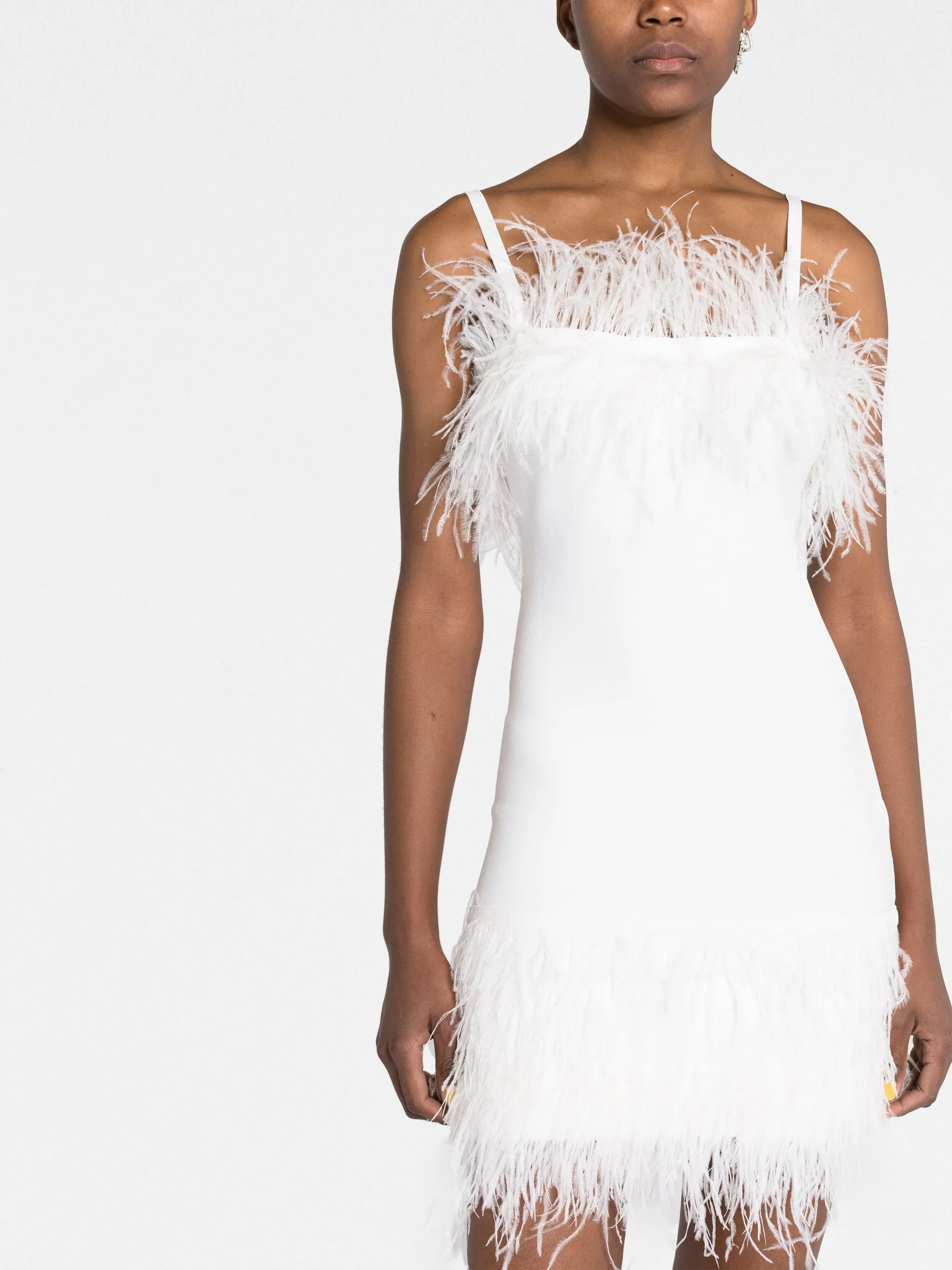 feather-trim mini dress