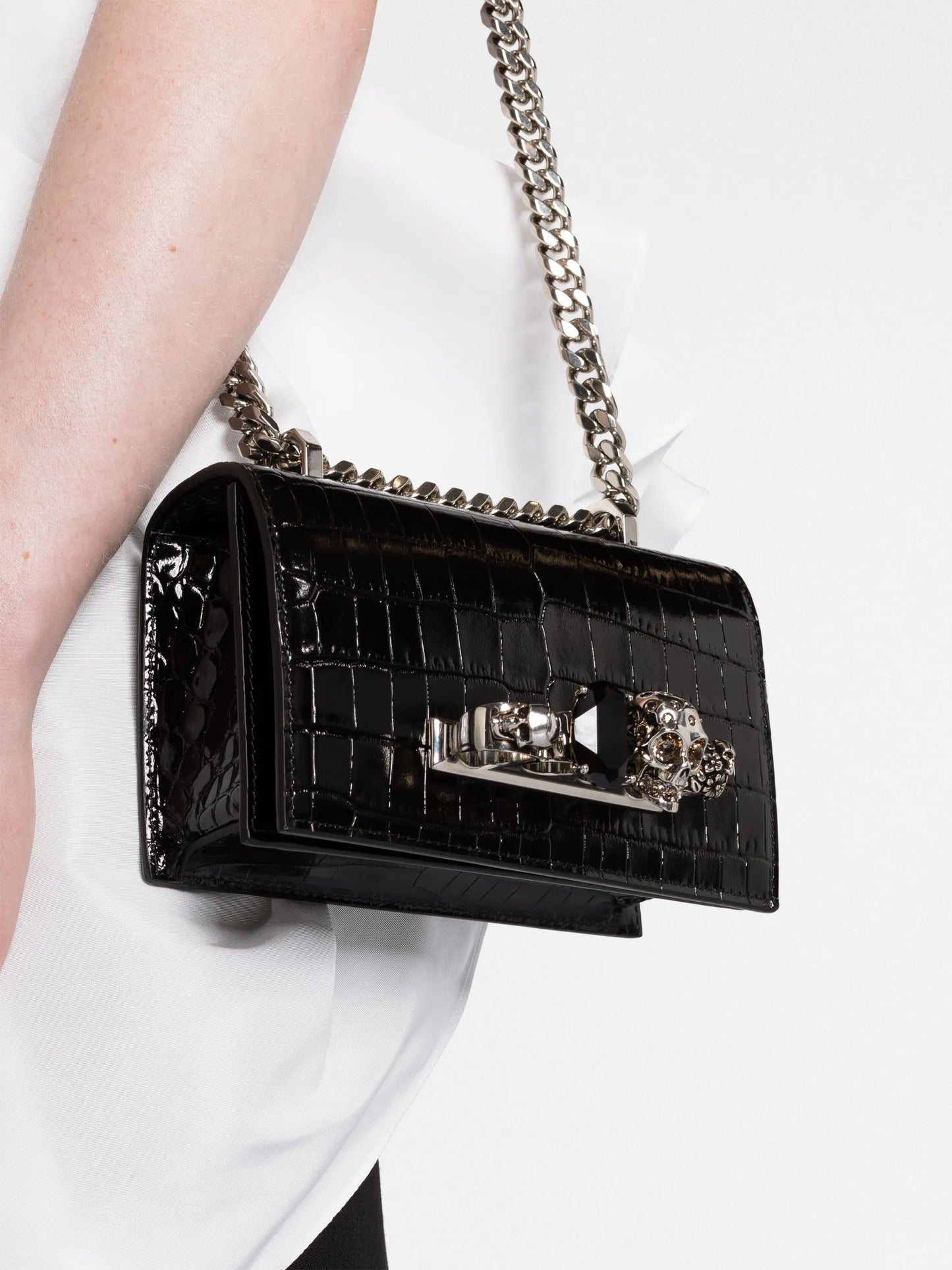 mini Jewelled crocodile-embossed shoulder bag