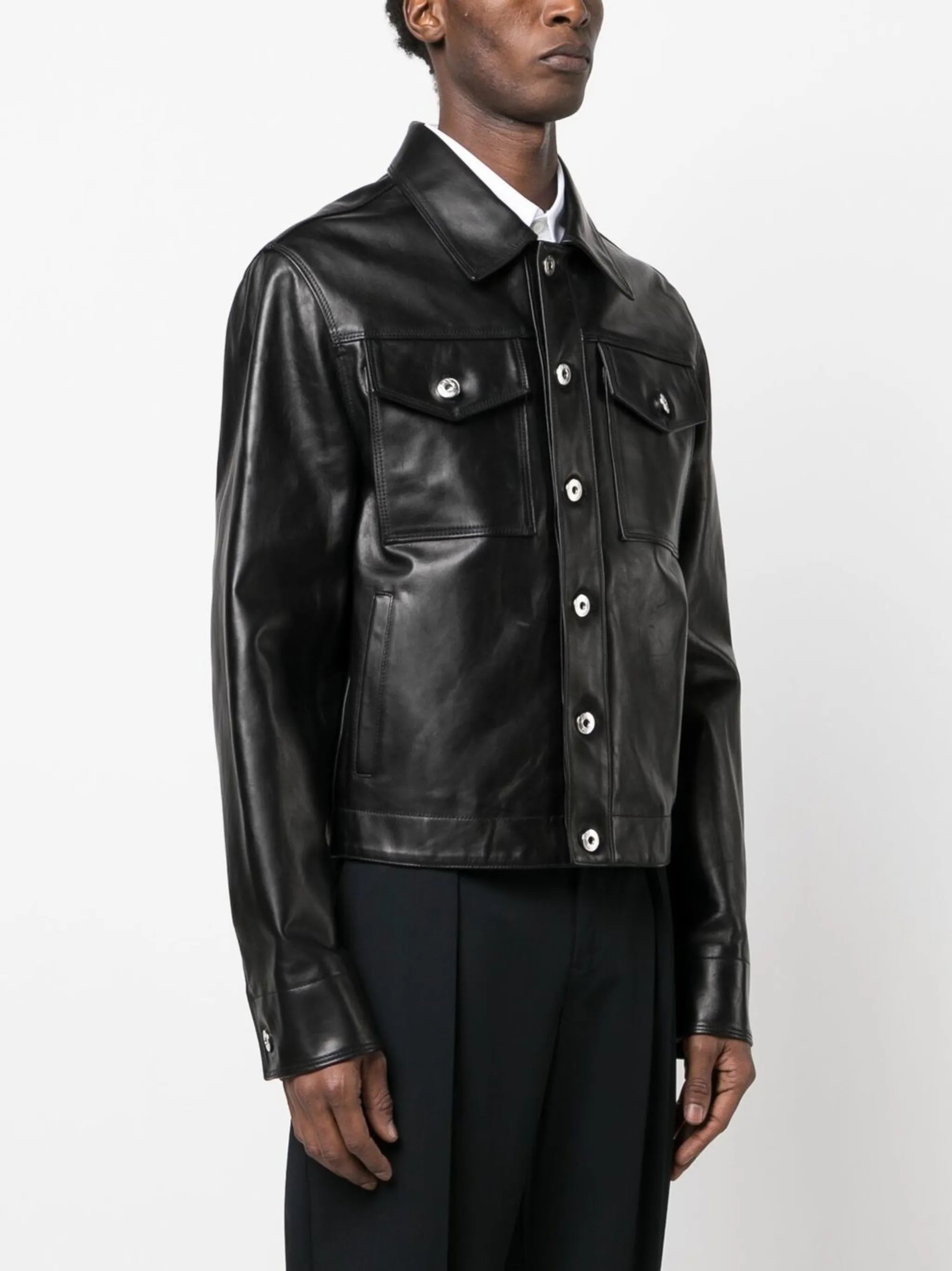 buttoned leather jacket
